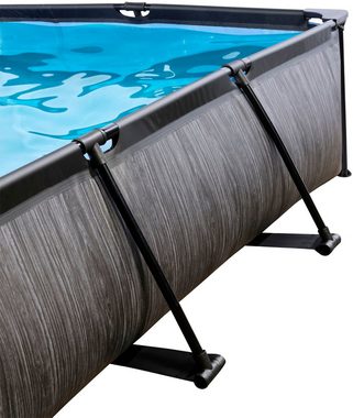 EXIT Framepool Black Wood Pool 220x150x65cm, mit Filterpumpe und Abdeckung - schwarz