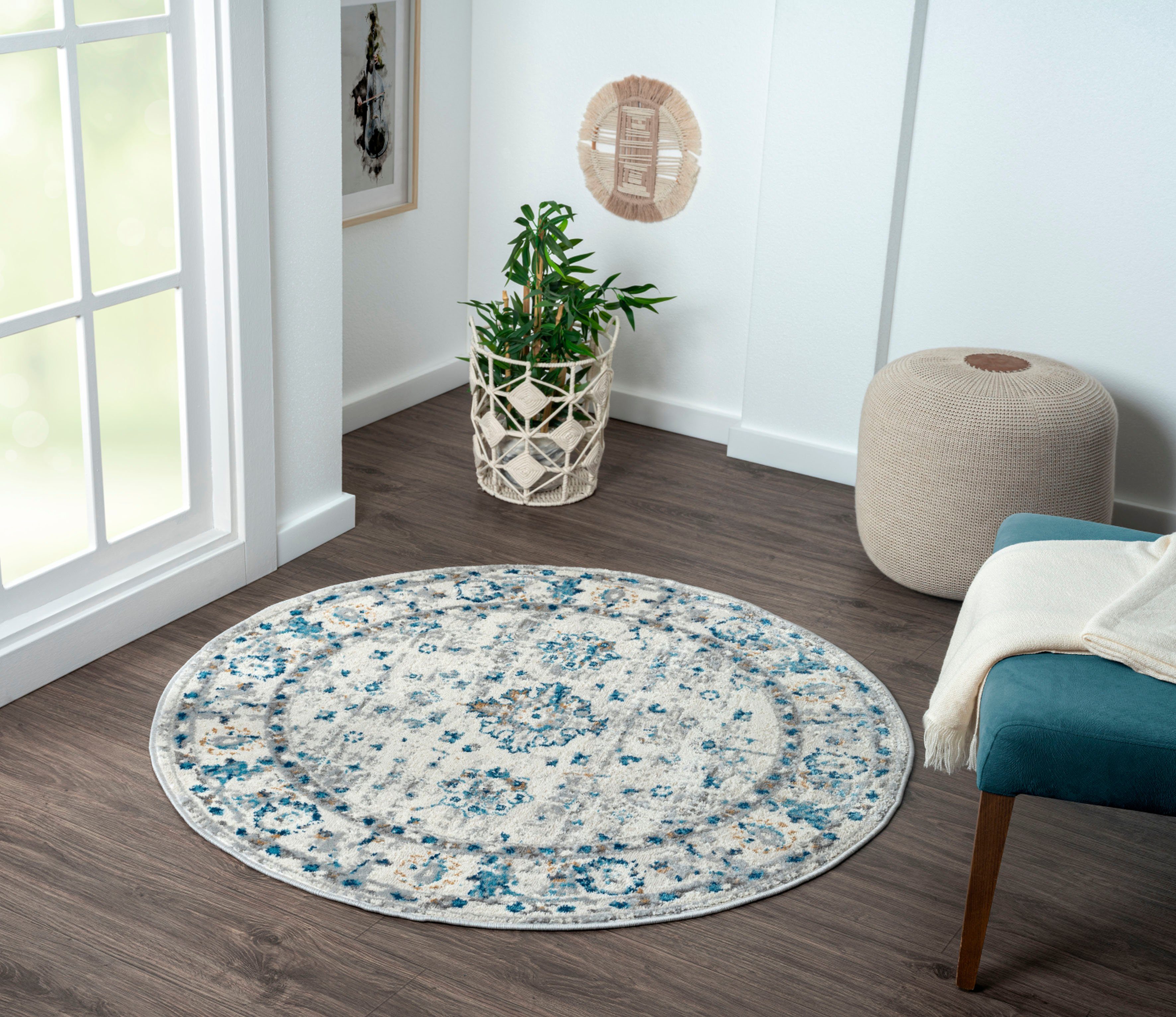 Myflair Möbel & Accessoires Teppich My Heriz 3, rund, Höhe: 8 mm, Kurzflor, klassisches Orient Design, besonders weich durch Microfaser