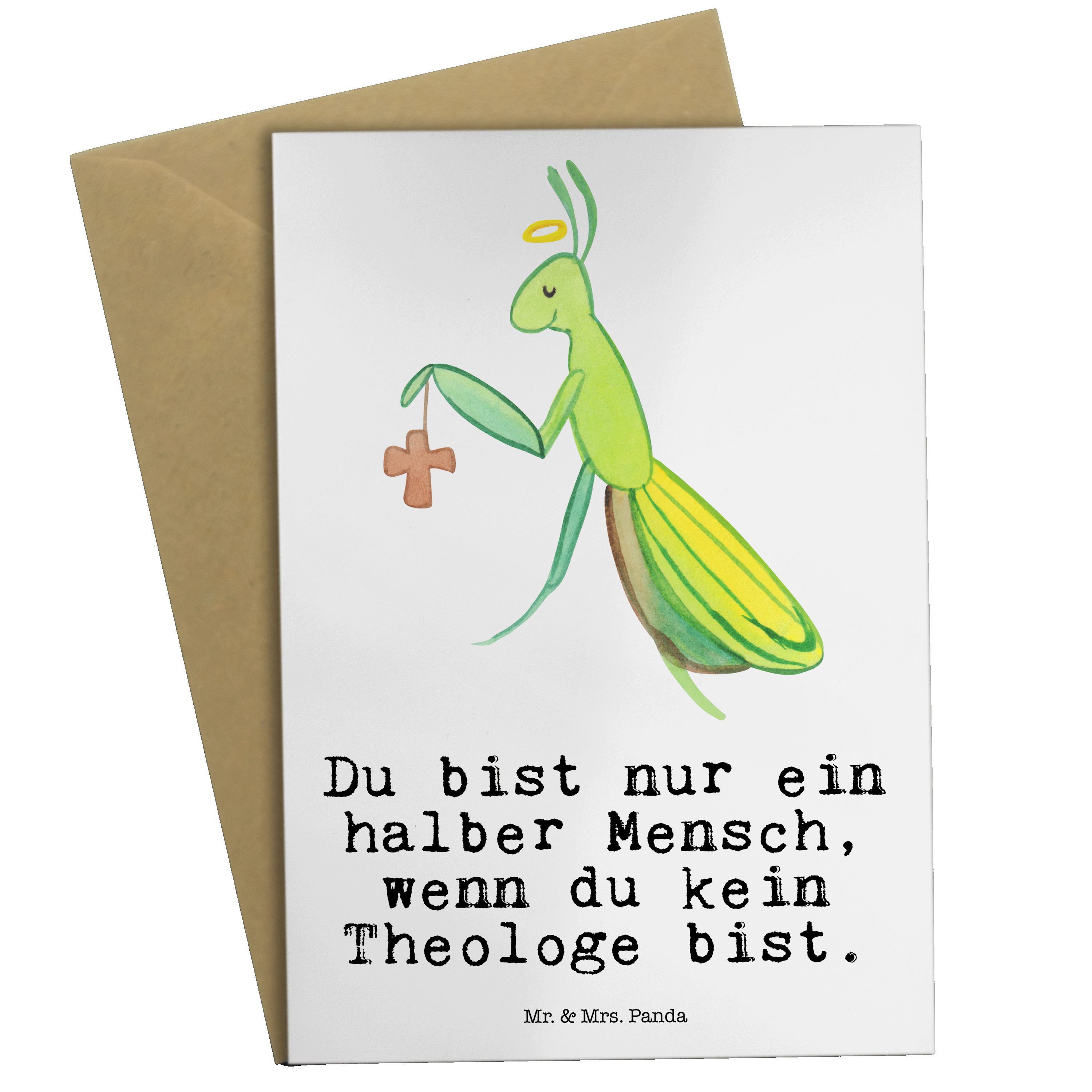 Mr. & Mrs. Panda Grußkarte Theologe mit Herz - Weiß - Geschenk, Glückwunschkarte, Einladungskart