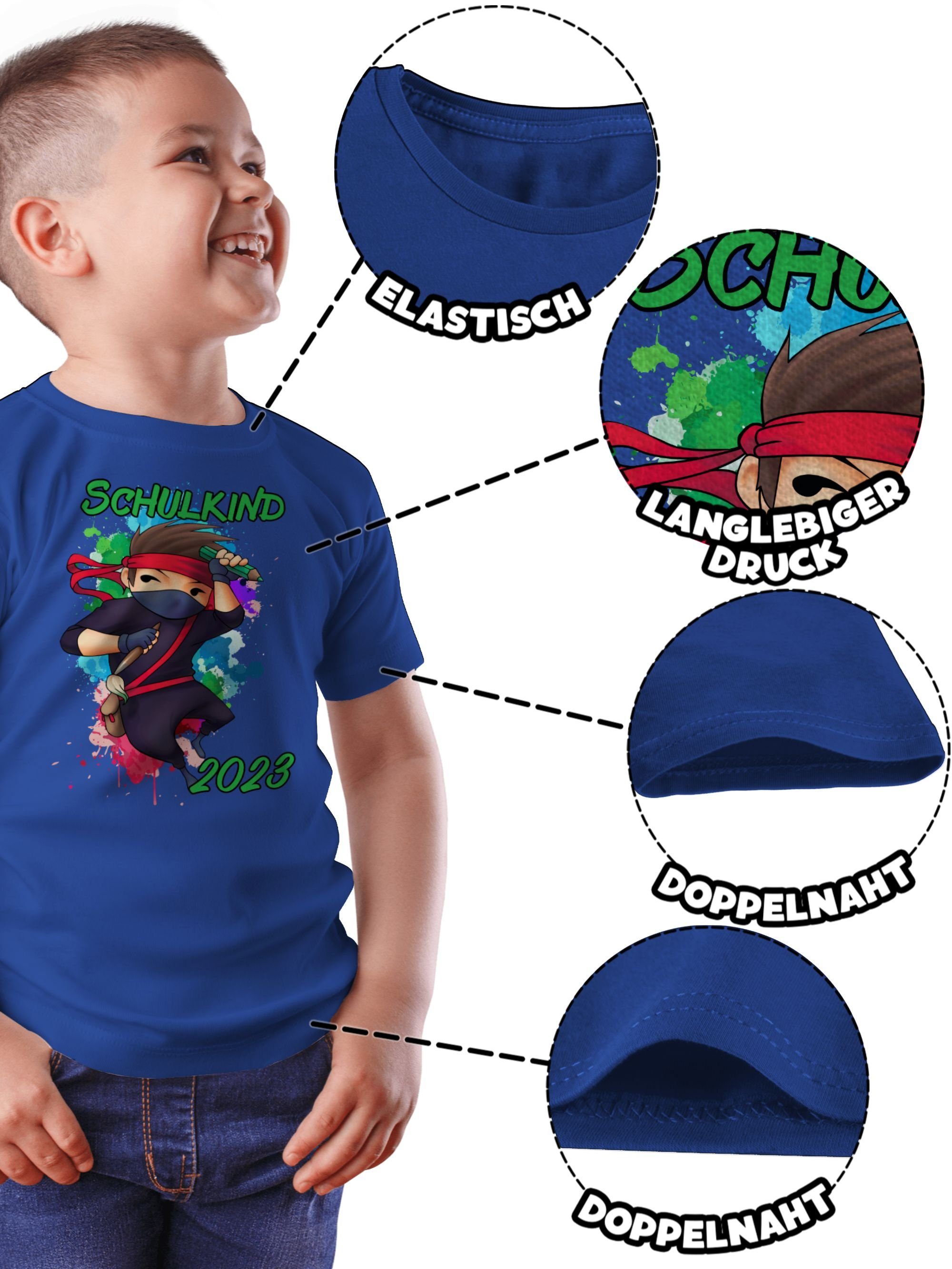 Cooler Einschulung Junge Ninja Shirtracer Geschenke 2023 T-Shirt Schulanfang Royalblau Junge 2