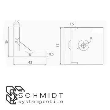 SCHMIDT systemprofile Profil 10x Drehwinkel Nut 8 Aluminium Winkel Gelenkwinkel
