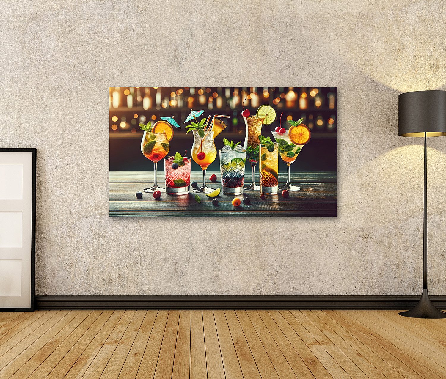 islandburner Leinwandbild Farbenfrohe Cocktailreihe: Fünf Gläser günstig online kaufen