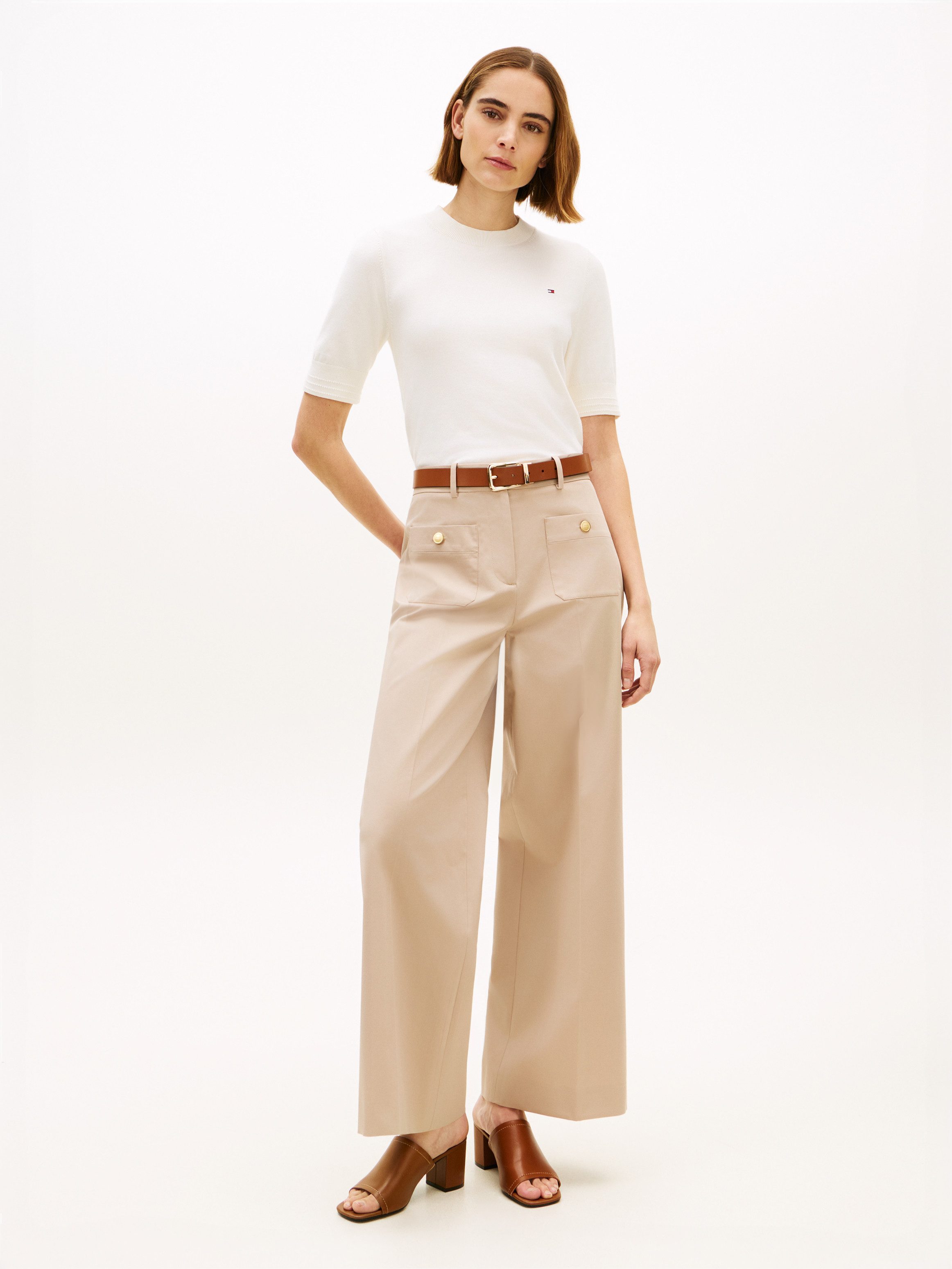 Tommy Hilfiger Chinohose PREPPY COTTON WIDE LEG CHINO mit Bügelfalten, Mid Rise