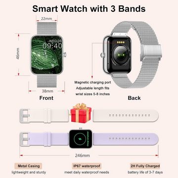 Colesma für Damen Herren,Smartwatch mit Telefonfunktion Smartwatch (1,85 Zoll), mit 100+ Sportmodi Schlafmonitor