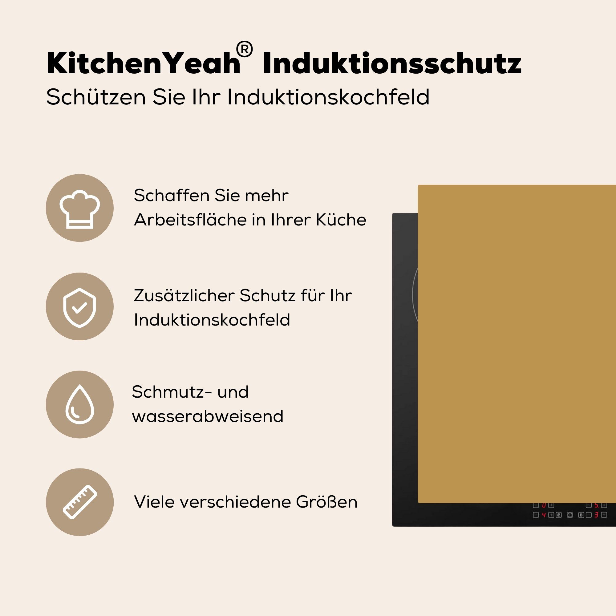 81x52 Induktionskochfeld küche, MuchoWow Gelb - die Herbst Schutz (1 Farben, Vinyl, für Farbe cm, tlg), Herdblende-/Abdeckplatte Ceranfeldabdeckung - - - Ockergelb - Fest