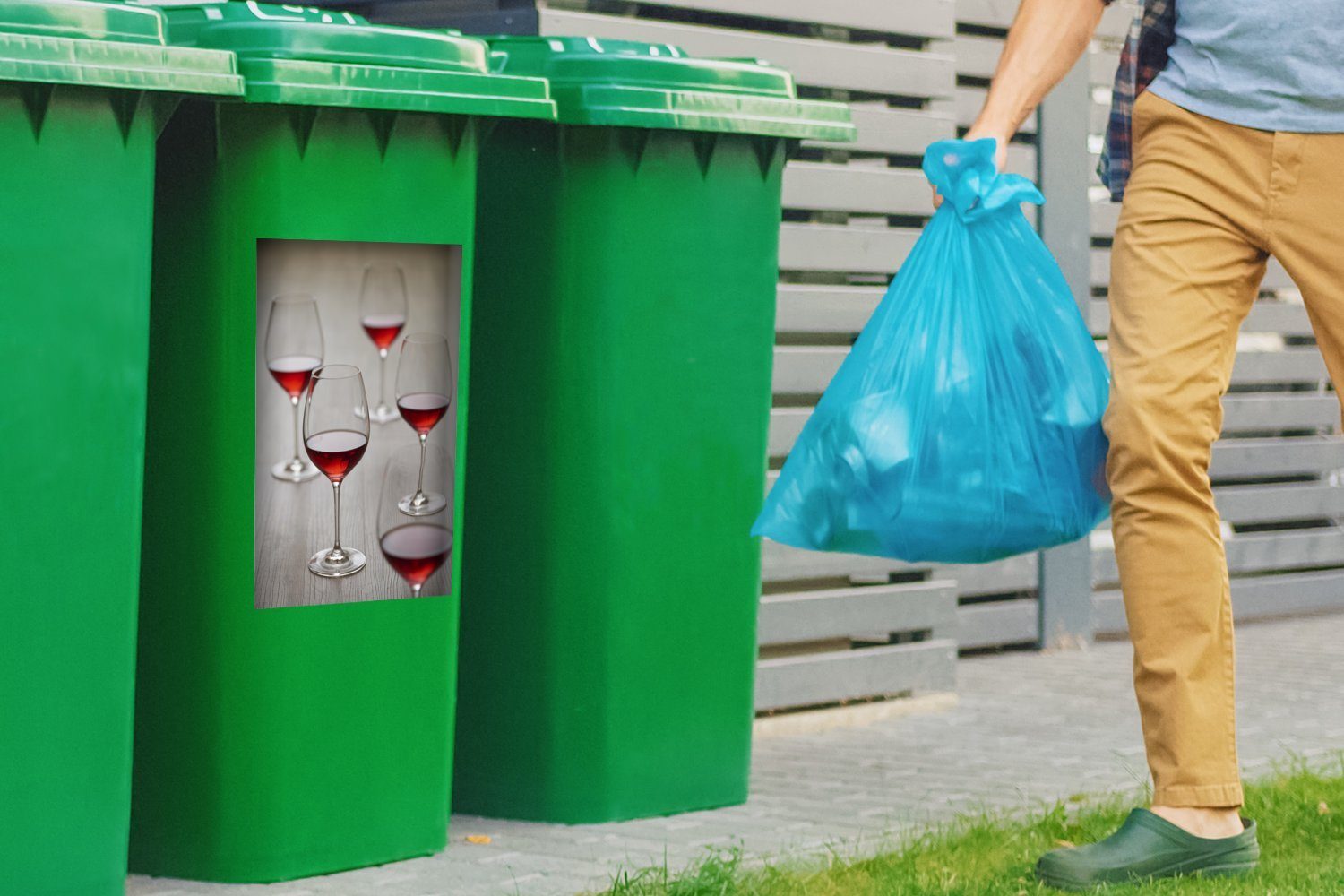 (1 Container, Sticker, gute St), MuchoWow Gläser Mülltonne, Rotwein Fünf Abfalbehälter Mülleimer-aufkleber, Wandsticker