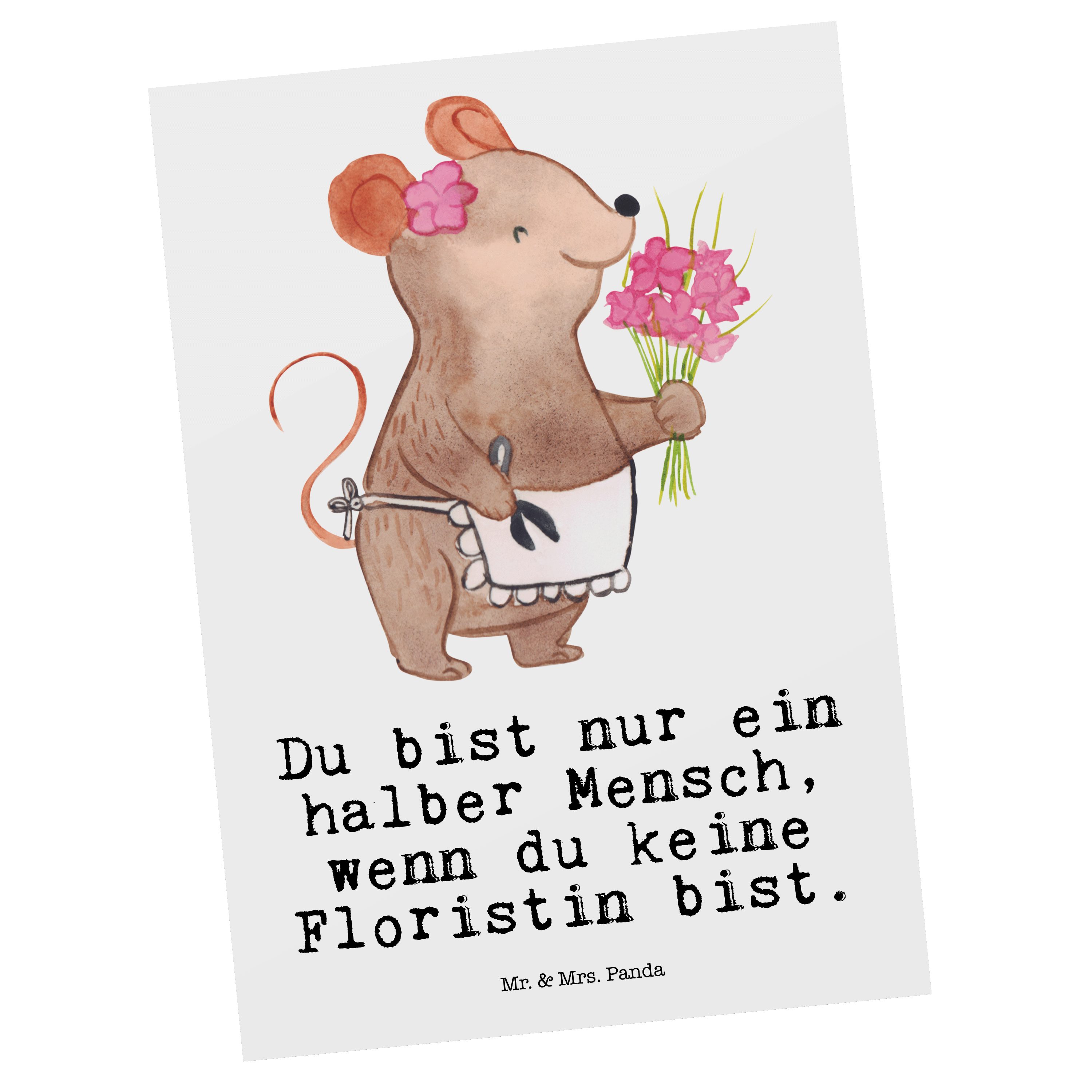 Mr. & Mrs. Panda Postkarte Floristin mit Herz - Weiß - Geschenk, Ausbildung, Mitarbeiter, Blumen