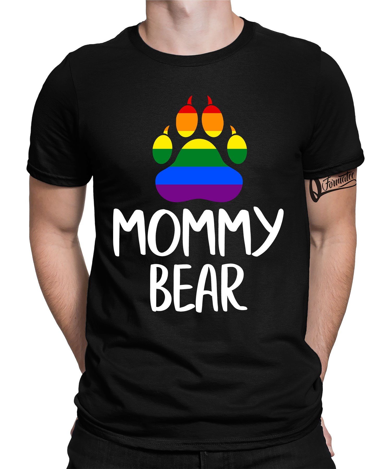 (1-tlg) Pride Kurzarmshirt Regenbogen Schwarz Bear Herren Quattro Mommy Formatee Stolz T-Shirt Gay LGBT -