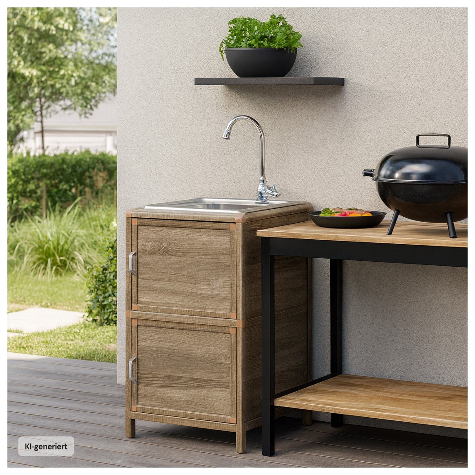 HTI-Living Küchenspüle Spüle mit Unterschrank für Outdoorküche Sonoma, 46/41 cm, (Stück, 1 Outdoorspüle), für Garten und Camping mit Edelstahl-Armatur