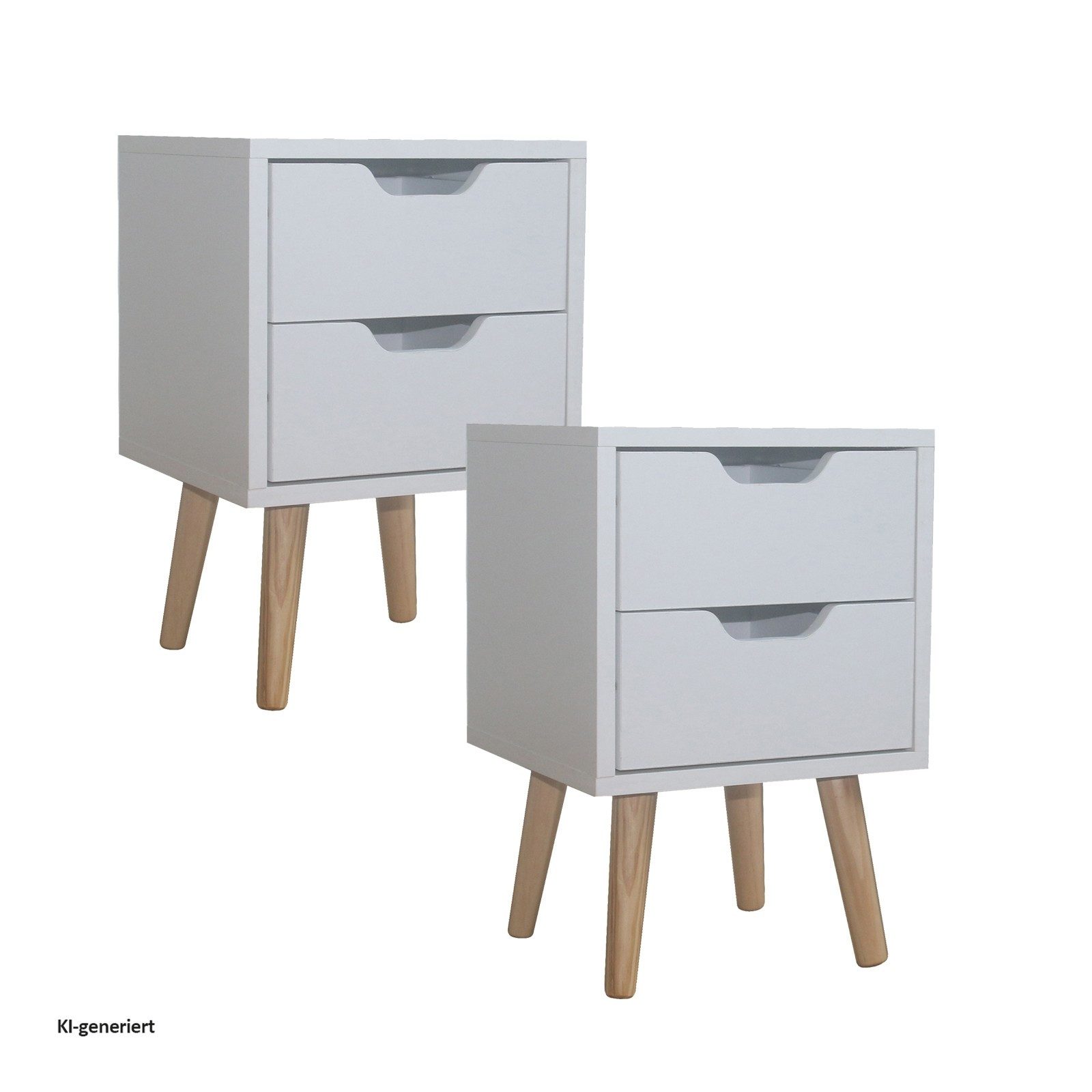 HTI-Living Nachttisch Nachttisch 2 Schubladen 2er-Set Thekla Weiß (Set, 2-St., 2 Nachttische), Beistelltisch Kommode