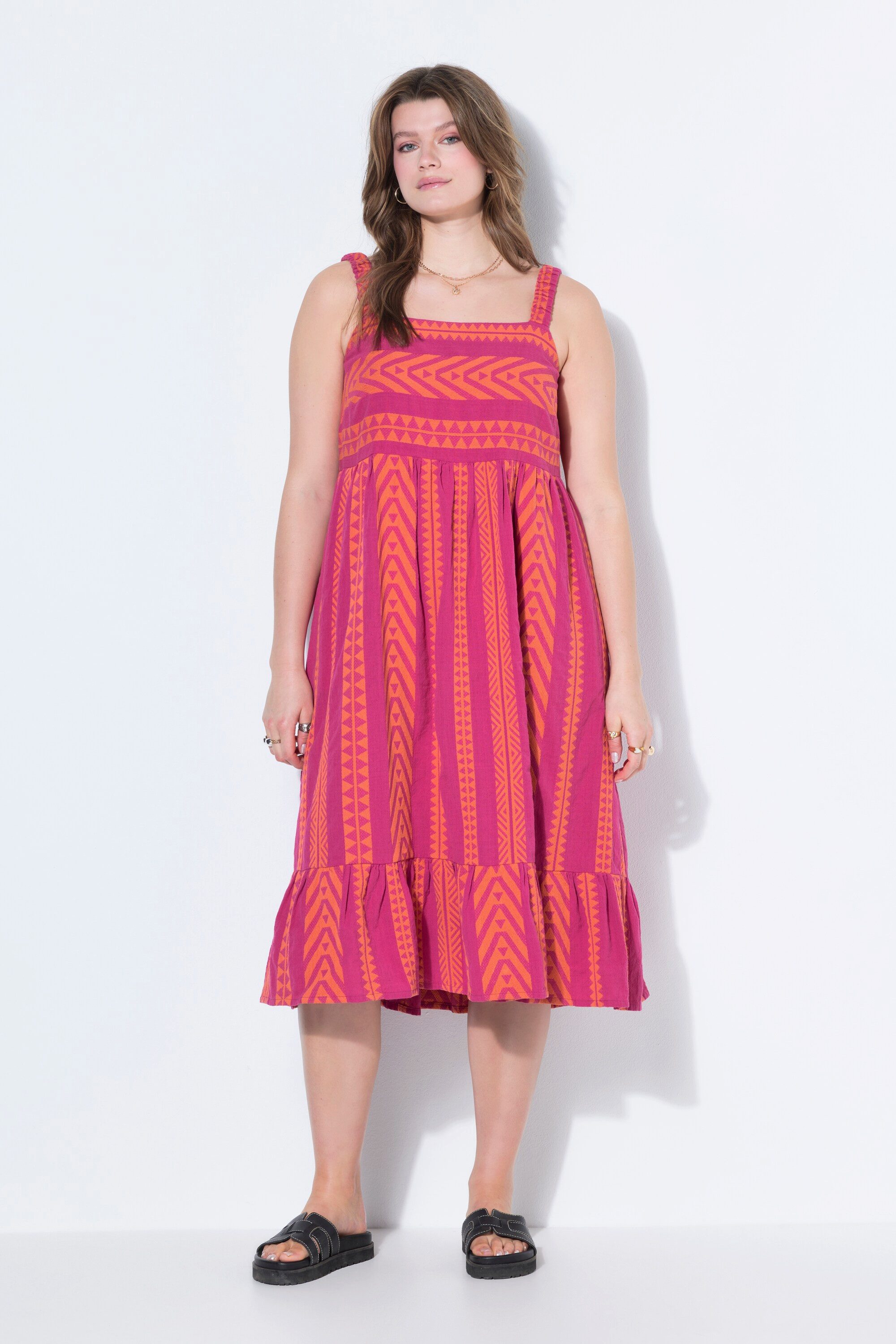 Midikleid Midikleid A-Line Jacquard Stretchträger
