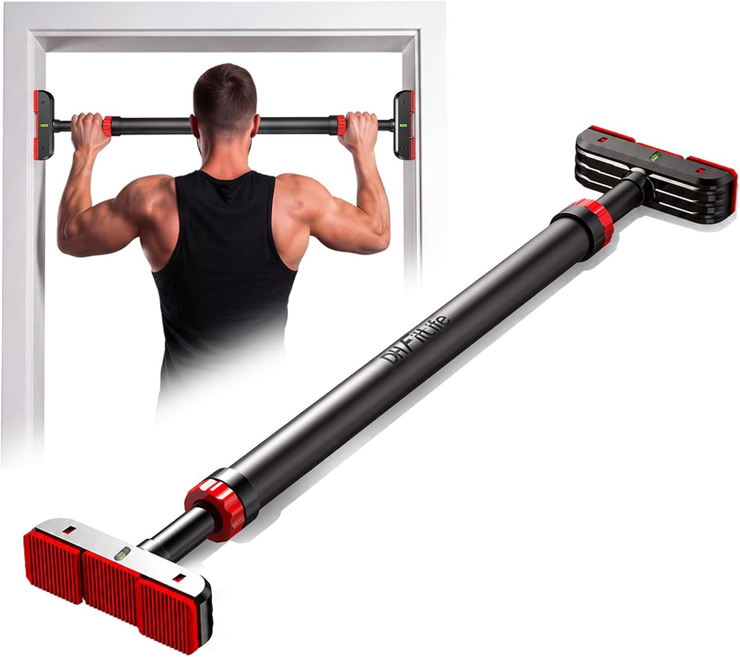 DH FitLife Klimmzugstange Türrahmen ohne Schrauben (Pull up bar Doorway zum Eindrehen, 1-tlg., Türreck für Krafttraining, Reckstange für Tür 72-92cm), Mit Wasserwaage