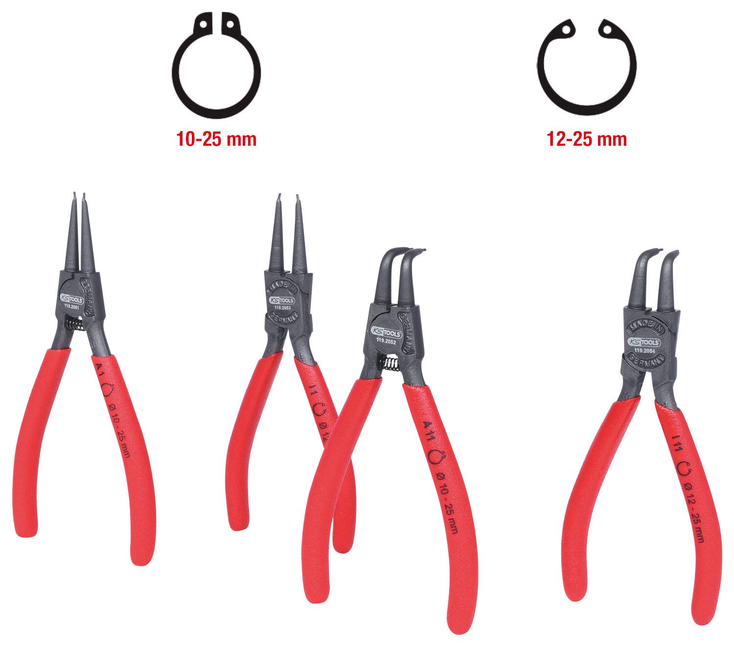 KS Tools Zangenset Sicherungszangen-Satz, 10-25 mm, 4-tlg (119.2050)