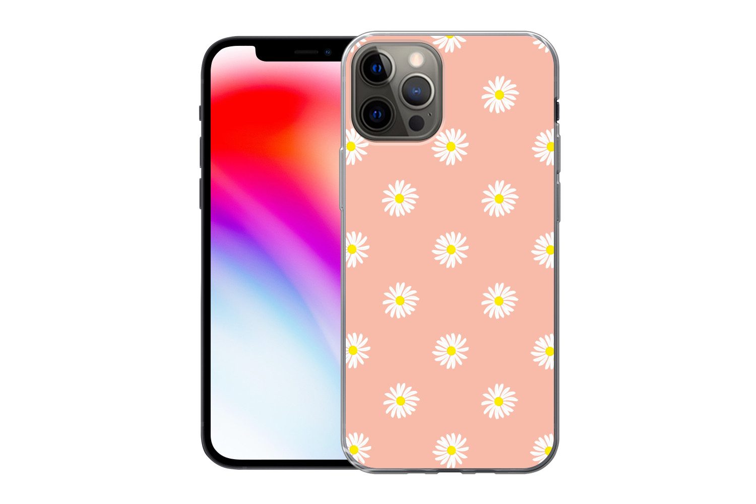 MuchoWow Handyhülle für Apple iPhone 13 Pro Gänseblümchen - Pastell - Weiß - Rosa - Blumen, Smartphone-Bumper, Print, Handy Schutzhülle Dünn