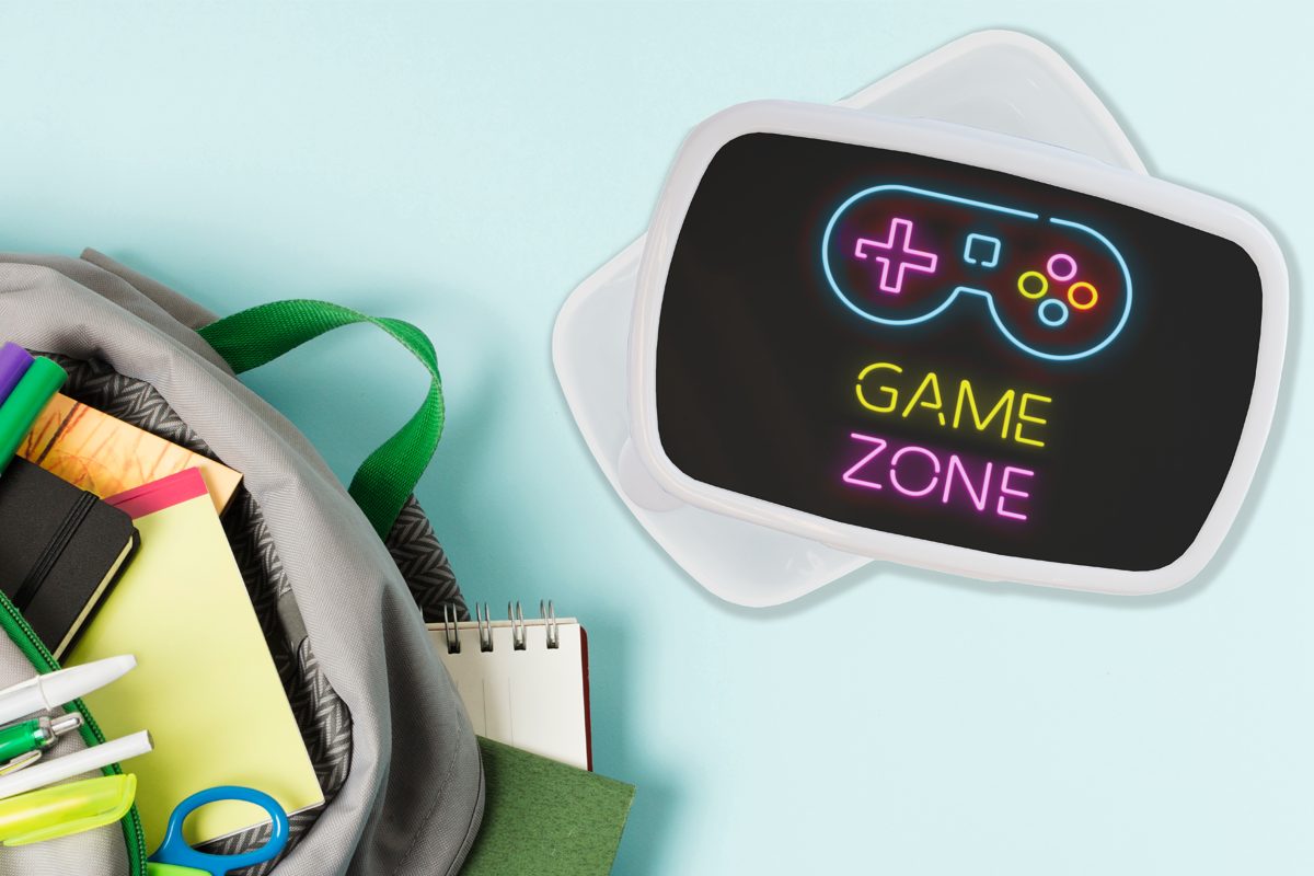 MuchoWow Lunchbox Controller - Spiel - Spielzone, Erwachsene, Zitate Mädchen und Kinder für Brotdose, - für Neon (2-tlg), Brotbox - Schwarz und Jungs Kunststoff, - weiß