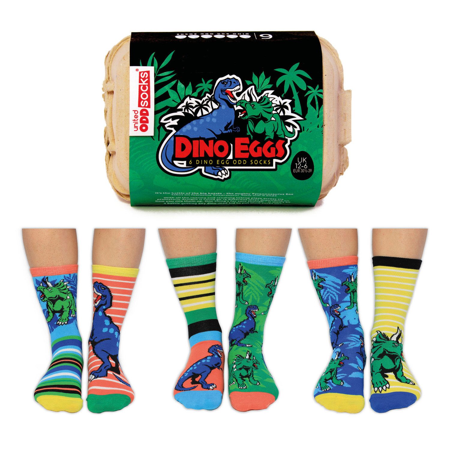 United Oddsocks Freizeitsocken Dino Eier Oddsocks Socken in 30,5-39 im 6er Set