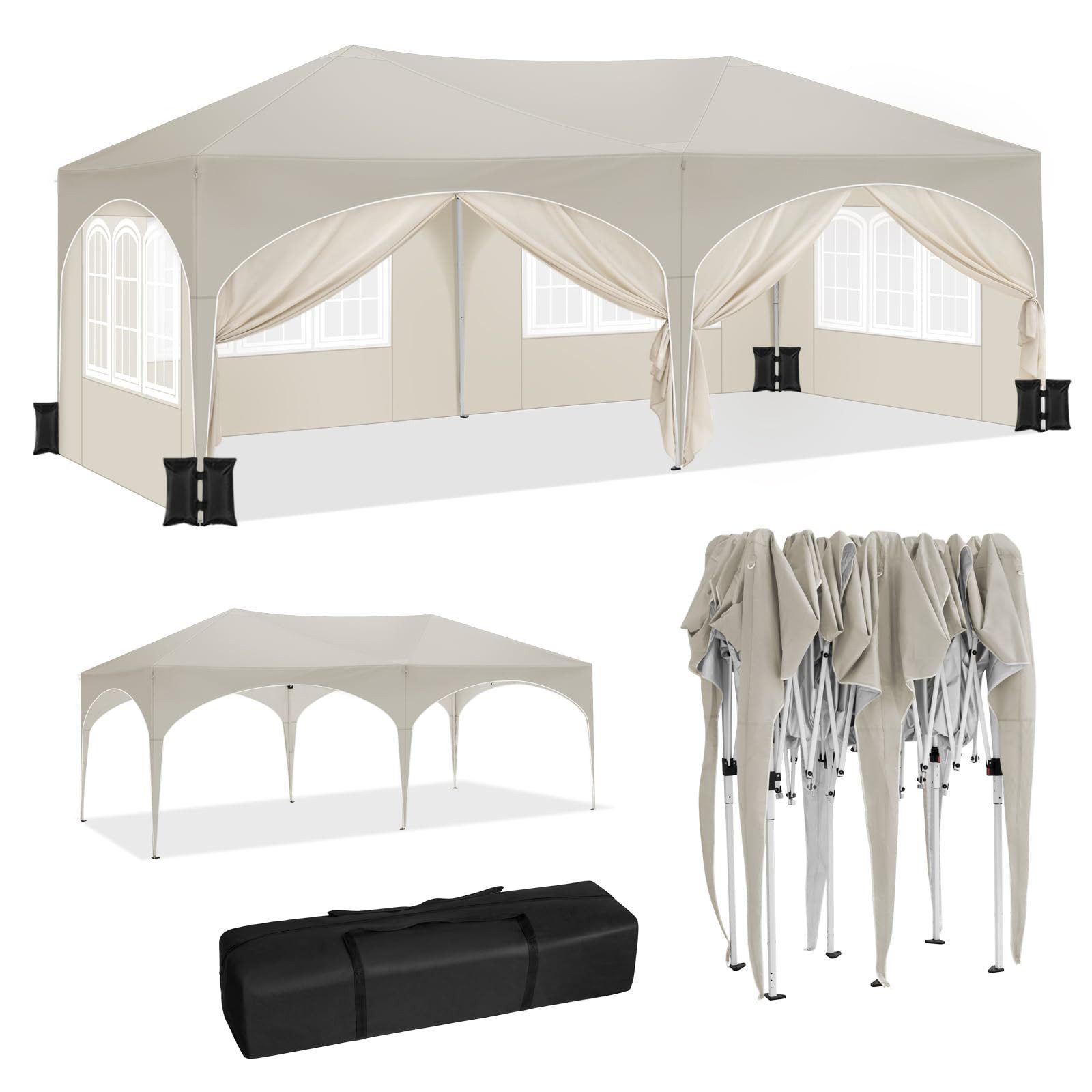 Woltu Pavillon, Faltpavillon wasserfest stabil UV-Schutz mit 4 Sandsäcke(ohne Sand)