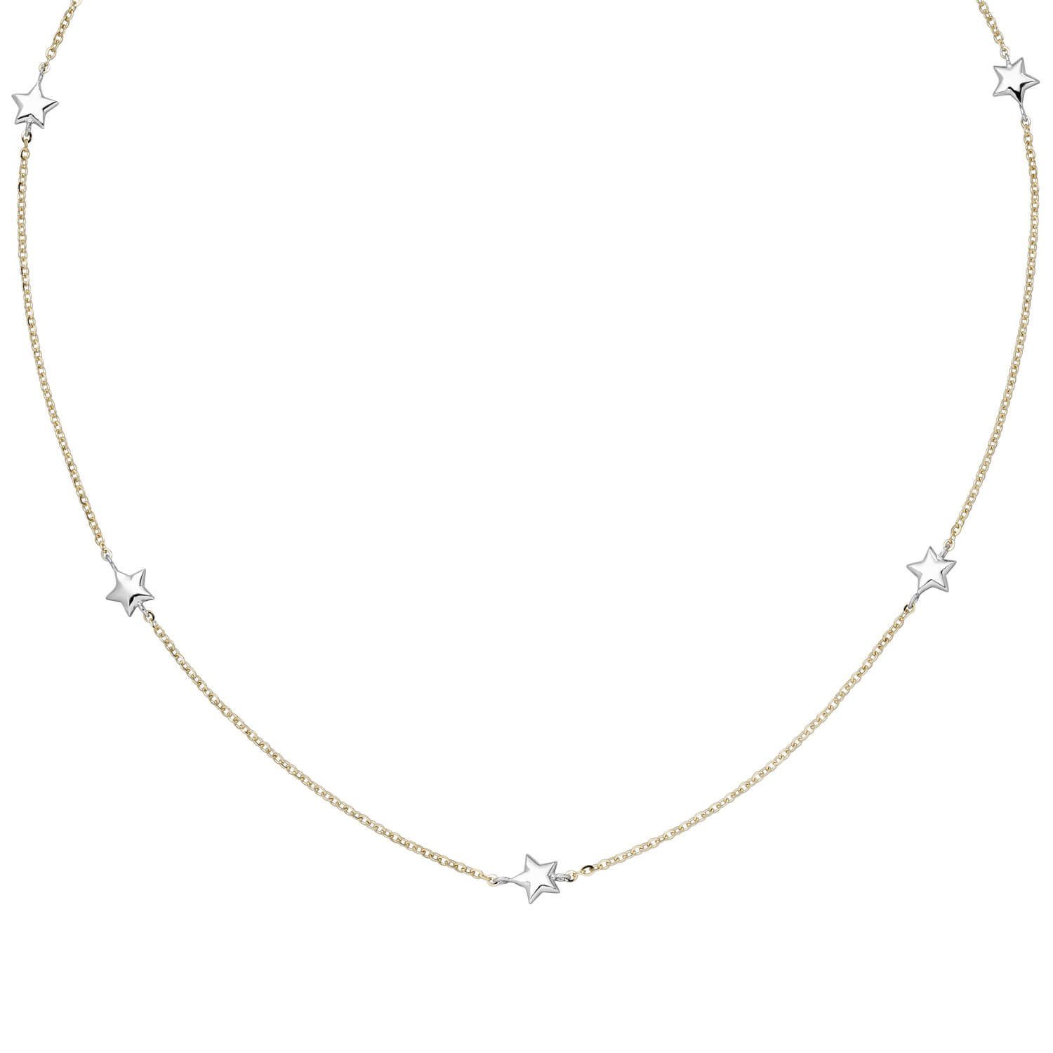 38-43cm 375 Schmuck & Weißgold Rundankerkette bicolor Gelbgold Krone Collier Goldkette Sterne Halskette