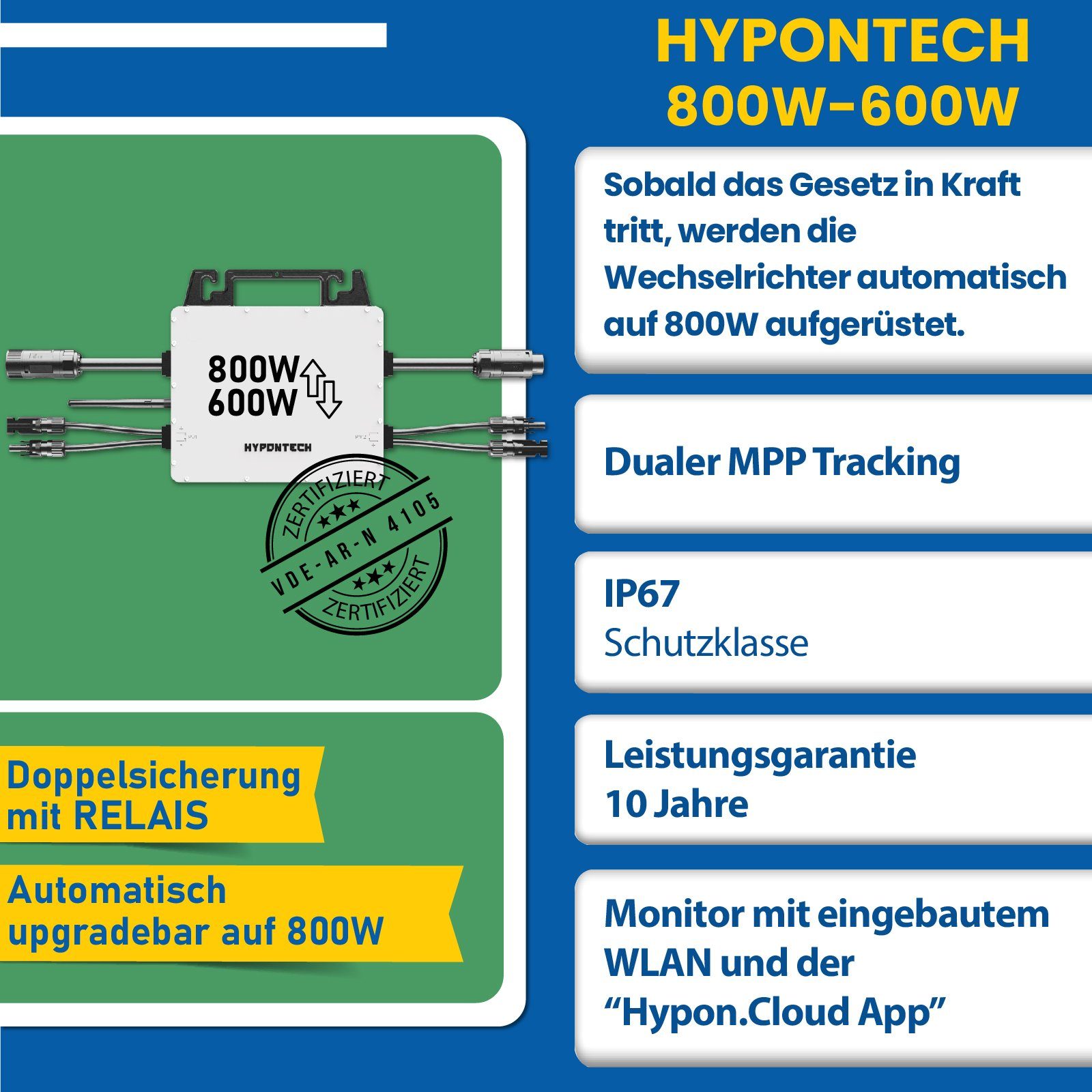 Ziegeldach PV-Montage, Hypontech WIFI Upgradefähiger Wechselrichter 800W Solaranlage Mit 830W Halterung, Balkonkraftwerk, Photovoltaik EPP.Solar