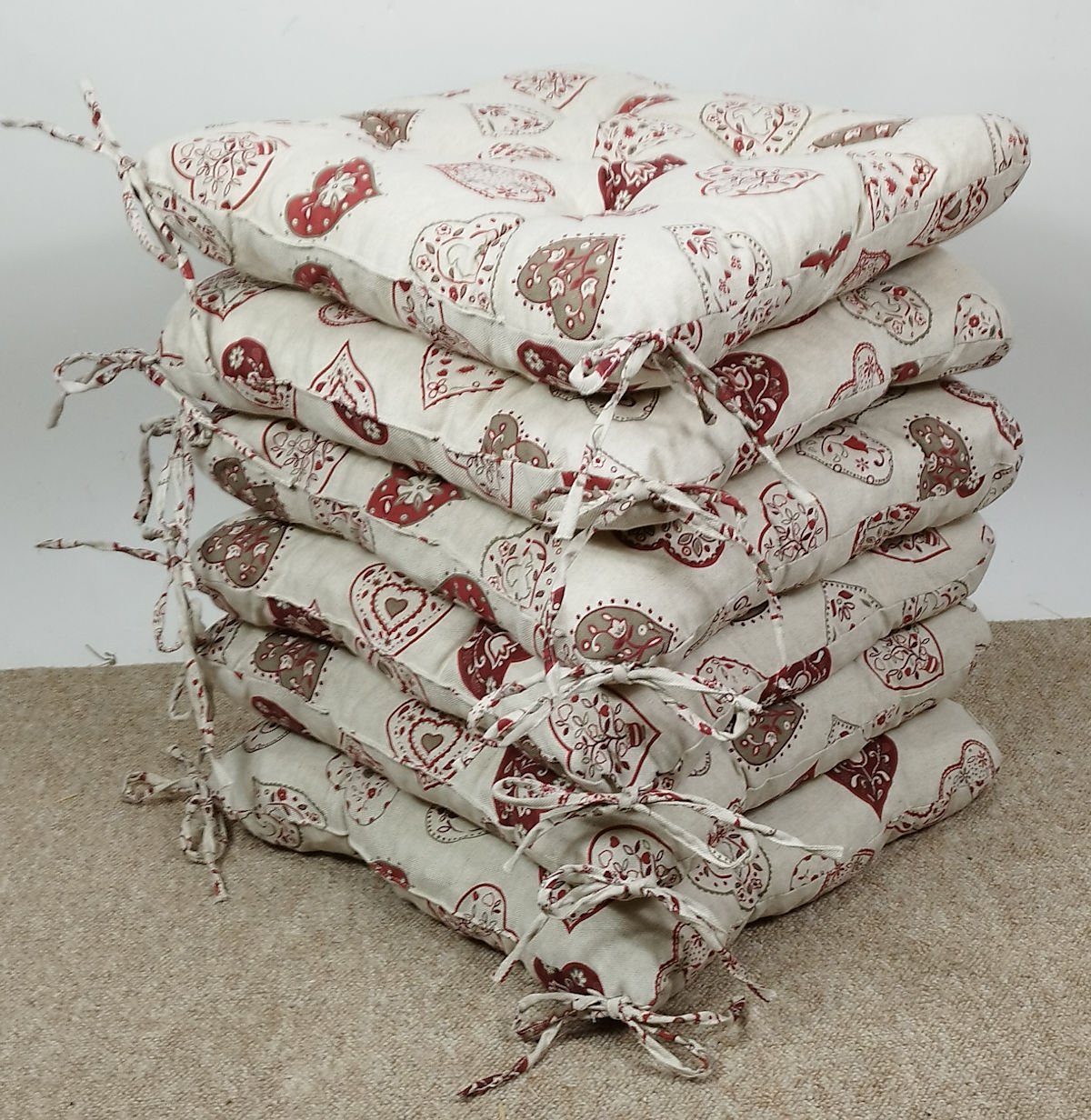 Rattani Sitzkissen Set 6x Stuhlkissen/Sitzkissen Klara 42 x 42 x 8 cm Stoff günstig online kaufen