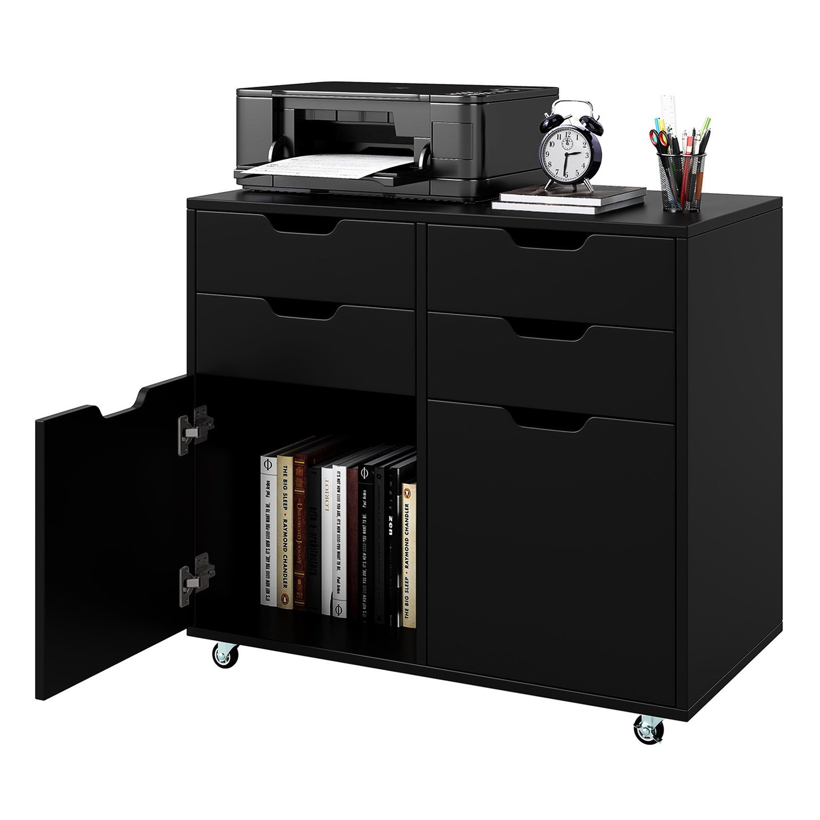 COSTWAY Rollcontainer, mit 4 Schubladen, 2 Türen, Büroschrank mit Rollen günstig online kaufen