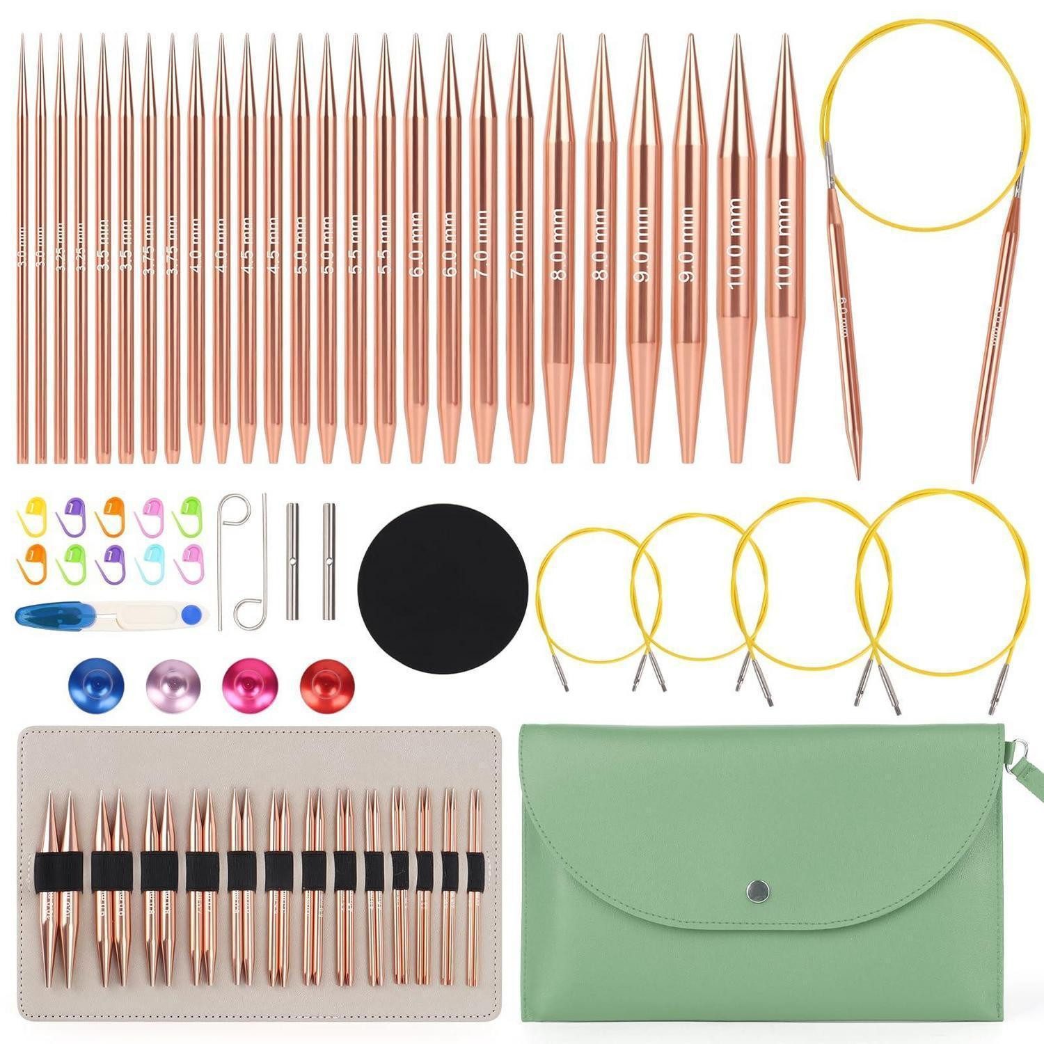 LuxusKollektion Rundstricknadeln Rundstricknadeln Set Austauschbar Metall Grün, 1 St.