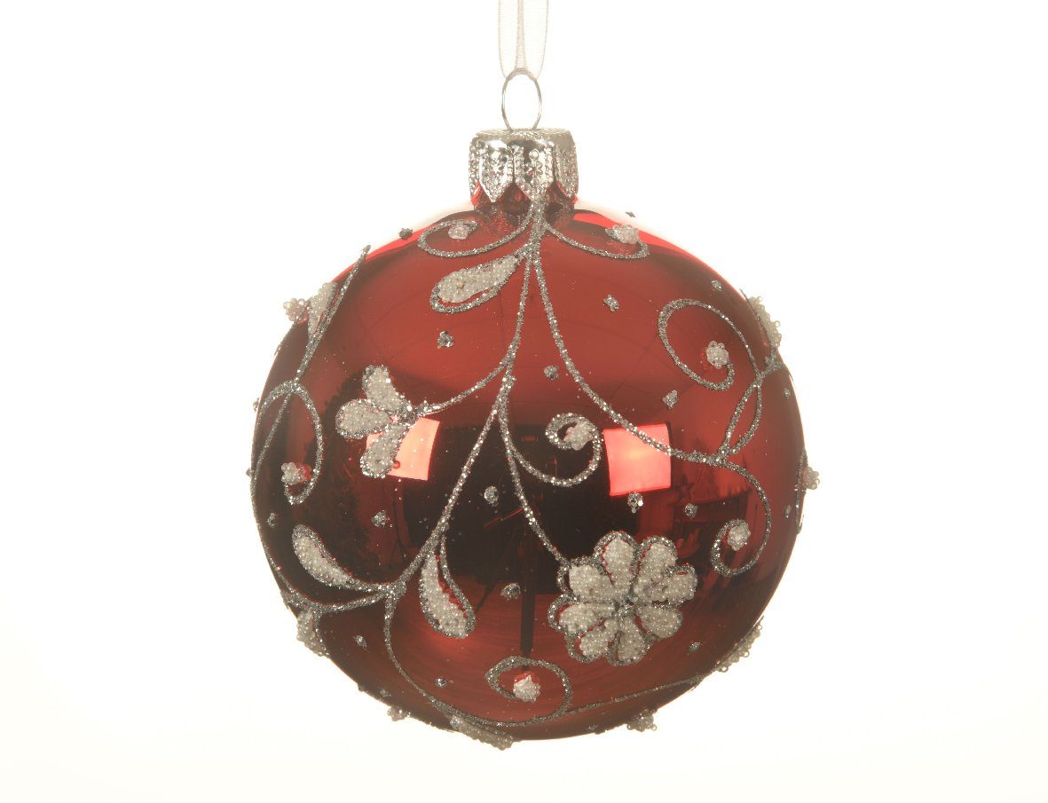 8cm Decoris Blumen 6er Weihnachtsbaumkugel, decorations Glas Ranken / Set Weihnachtskugeln season mit Motiv rot