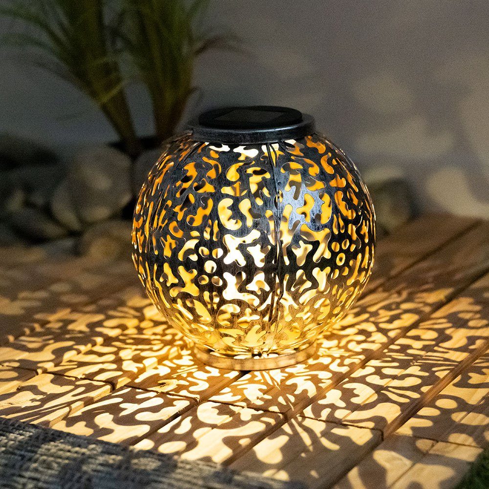 Elegante Solar LED Lampe Veranda Keramik Blumen Stanzung Terrassen Akku Leuchte 