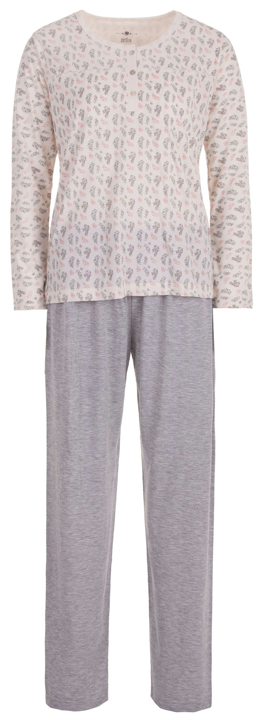 zeitlos Schlafanzug Pyjama Set Langarm - Zweige rosa