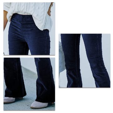 ZWY Cargohose Damen Cord Ausgestellte Hose Hohe Taille Seitlicher Reißverschluss Elastische Taille Ausgestellte Hose