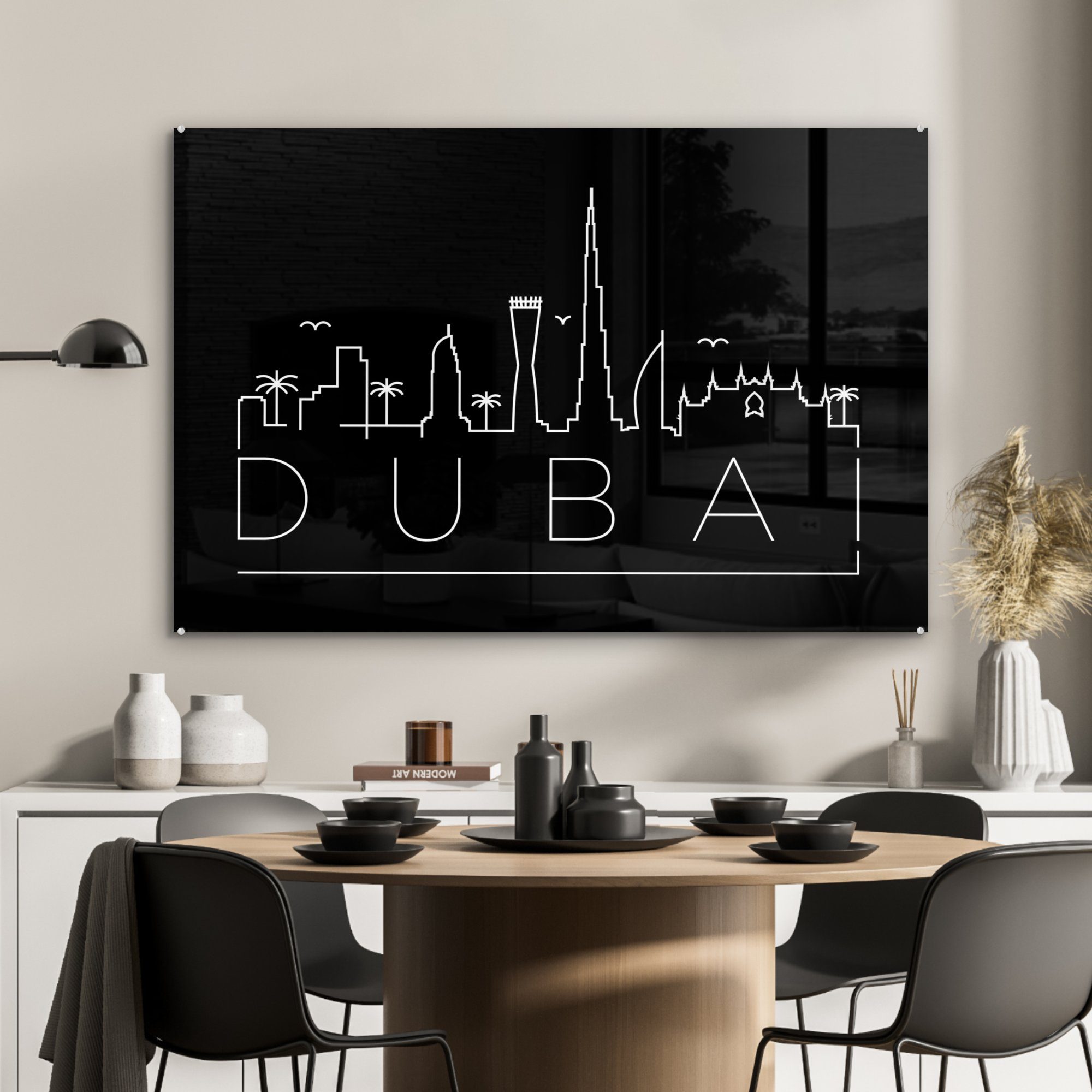 Skyline St), Schlafzimmer (1 "Dubai" & Wohnzimmer Acrylglasbild MuchoWow Acrylglasbilder schwarz,