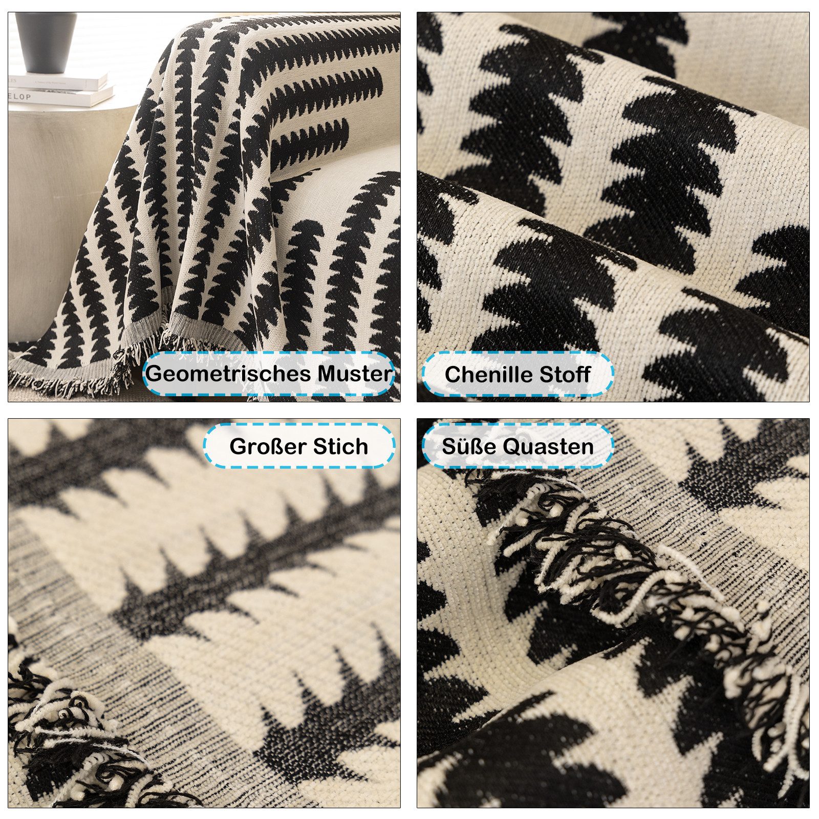 BTTO Sofahusse Geometrische Sofabezug Couchbezug mit Quasten, Weich Sofa Deckenbezug für Wohnzimmer Schlafzimmer