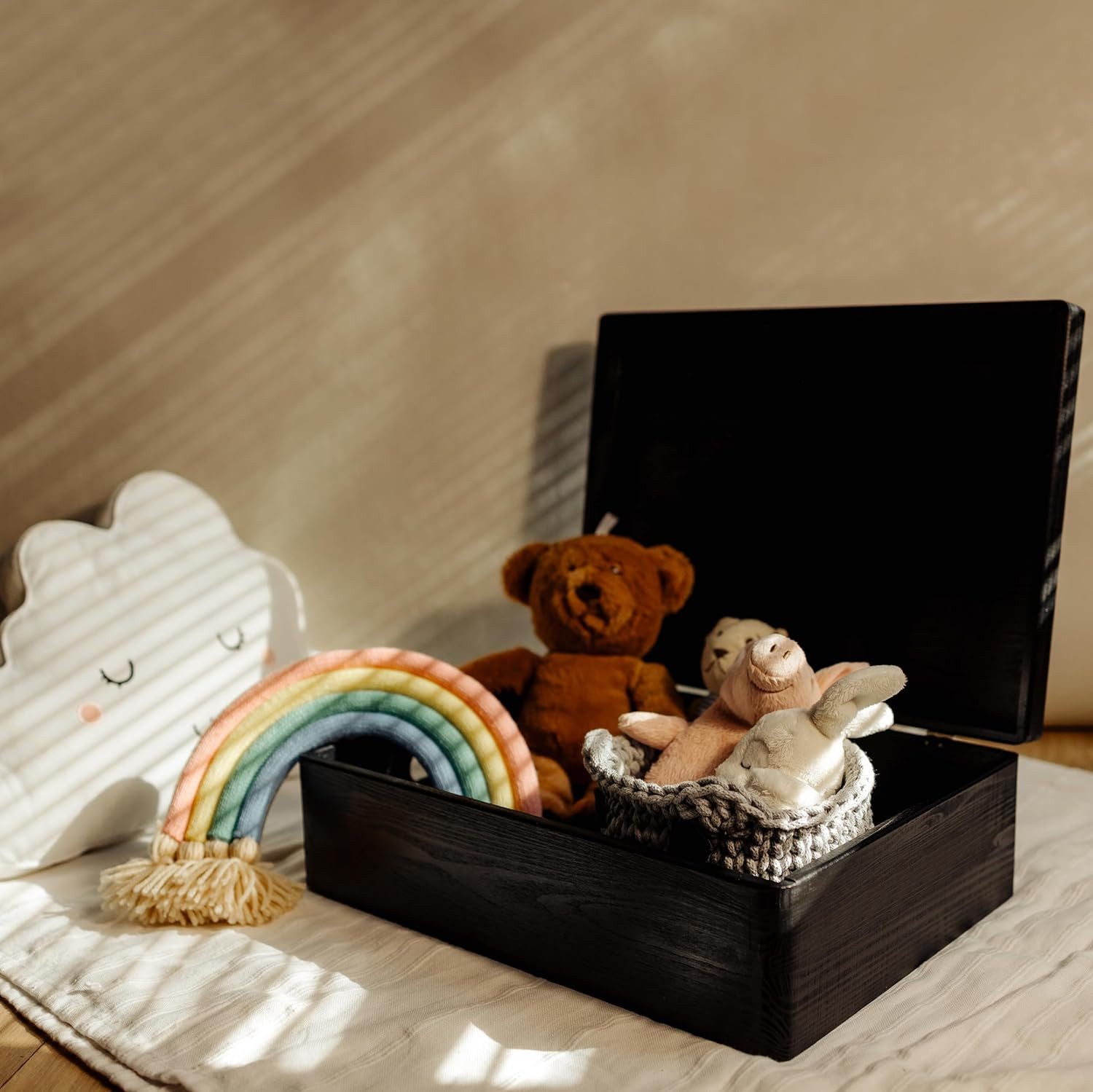 Creative Deco Holzkiste XL Große Holzkiste mit Deckel, 40x30x14 cm, Erinnerungsbox Baby, abgerundete Kanten