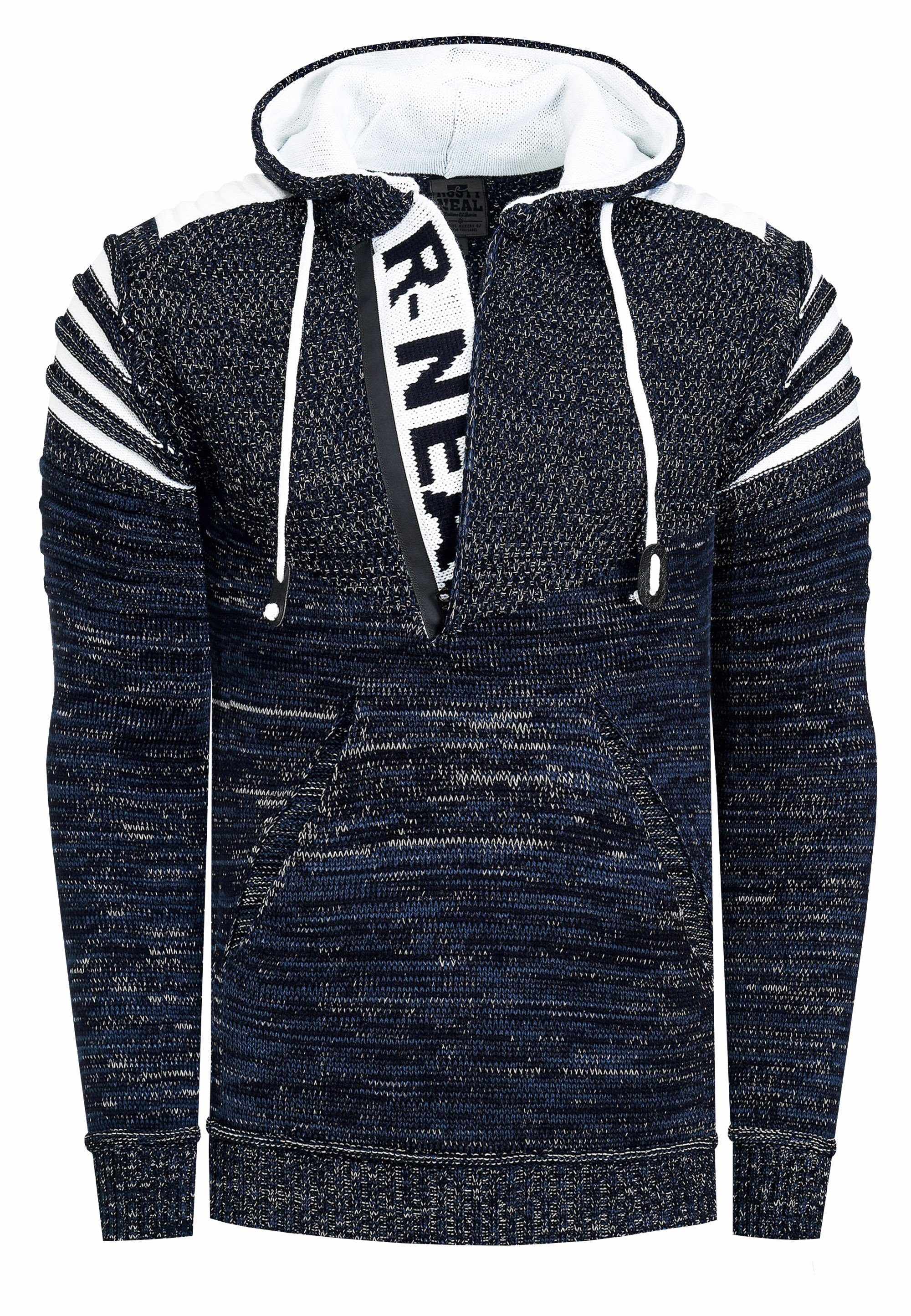 Rusty Neal Kapuzensweatshirt blau in Strickdesign modernem