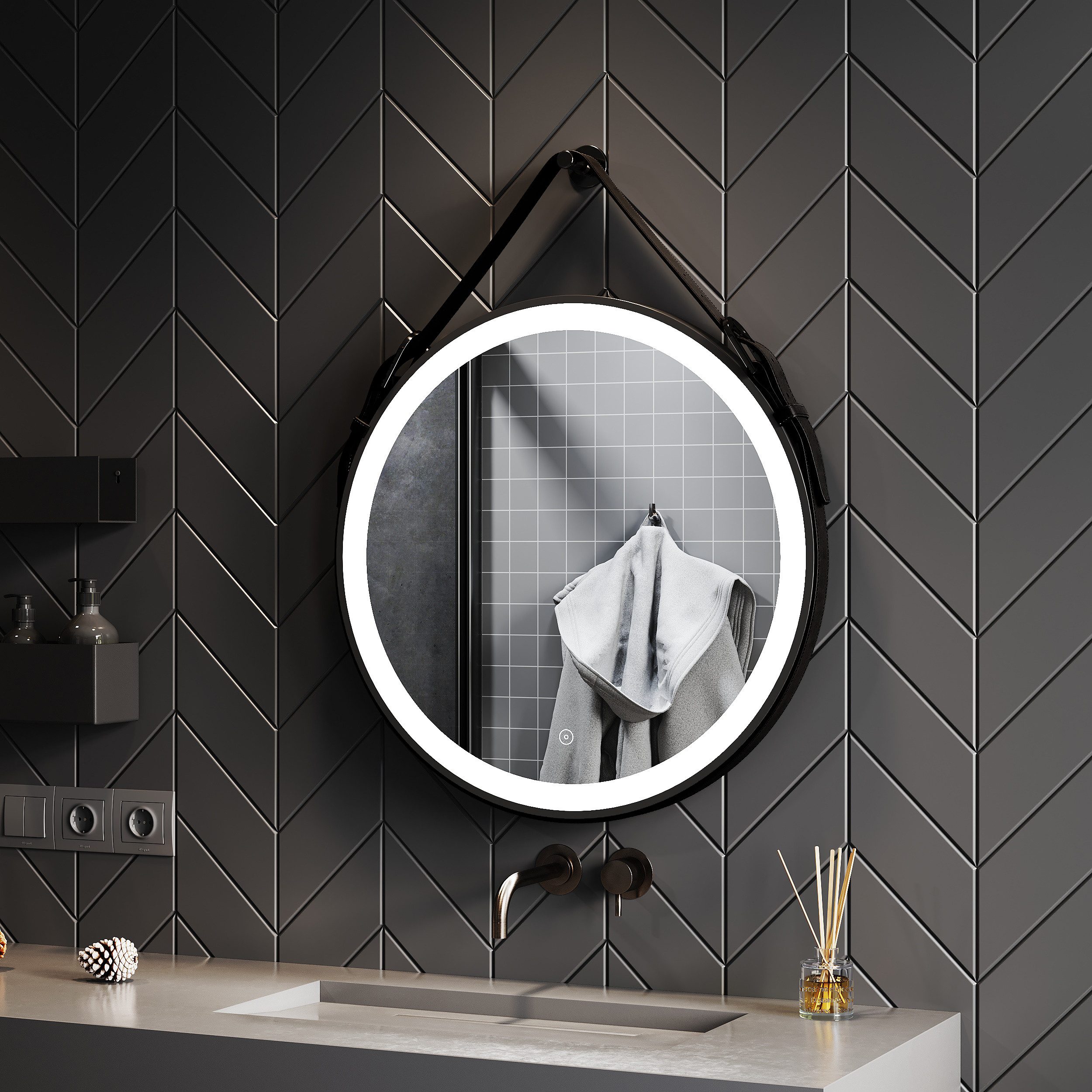 SONNI Badspiegel Badspiegel Rund mit LED Beleuchtung 60cm Lichtspiegel,Schminkspiegel, Touch, Beschlagfrei, Schminkspiegel