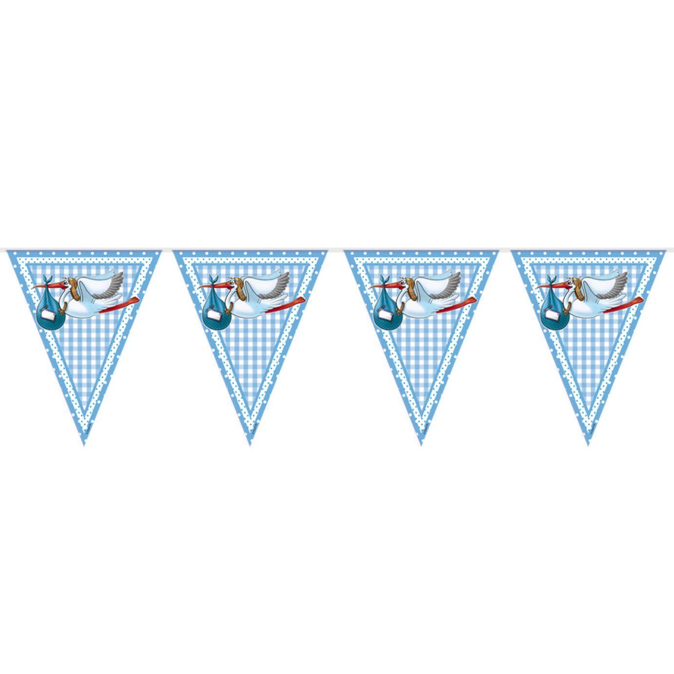 Folat Hängedekoration Storch Baby Wimpelkette blau 10 m, Partydeko für Baby Shower oder Taufparty