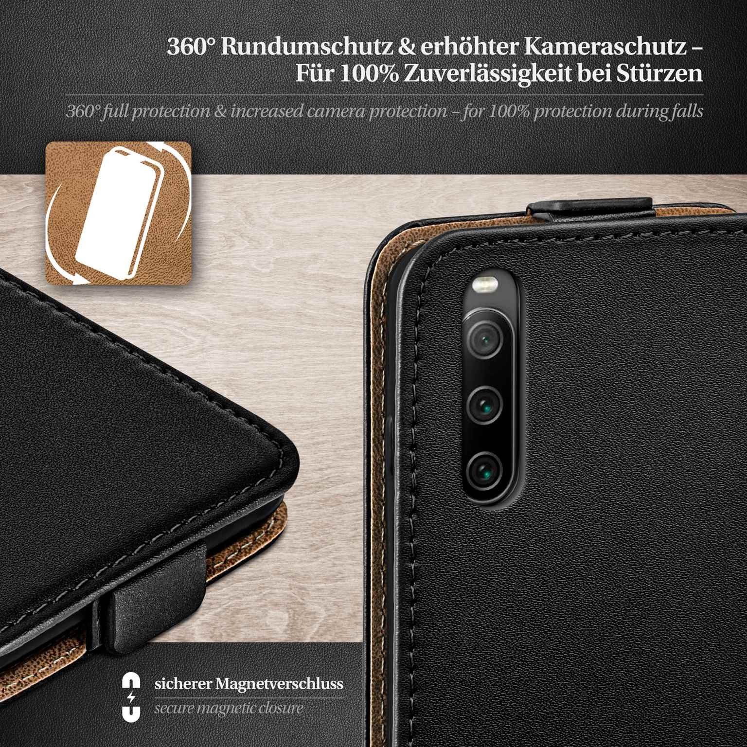 moex Handyhülle für Sony Xperia 10 V Hülle Klappbar Flip Case Schwarz 6,1 Zoll, 360 Grad Schutz Handytasche Leder Optik PU Lederhülle Cover Klapphülle
