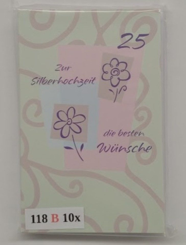 LYSCO Grußkarten 10 Glückwunschkarten Silberhochzeit 25 Jahre Ehe + DIN A6 Umschlag, Ehe Karte Geschenk Hochzeitstag Feier, 4seitig - klappbar