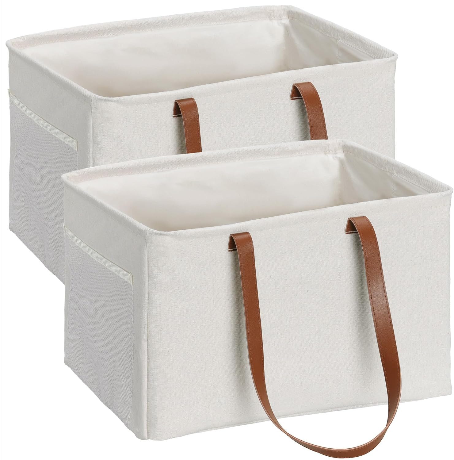 Navaris Wäschekorb Navaris 2er faltbarer Wäschekorb mit Griffen, beige