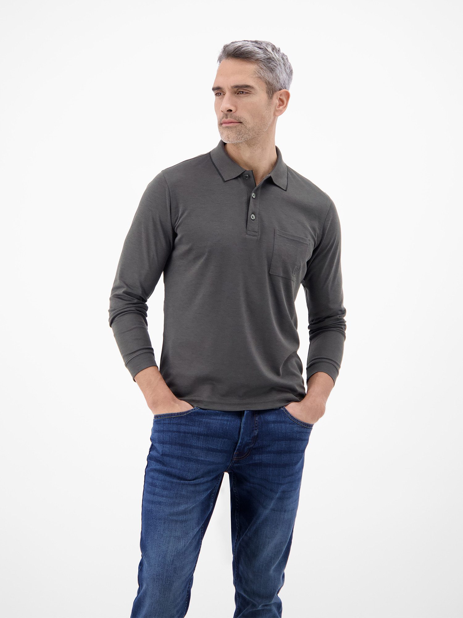 LERROS Sweatshirt Langarm Polo mit Brusttasche aus Baumwollmix