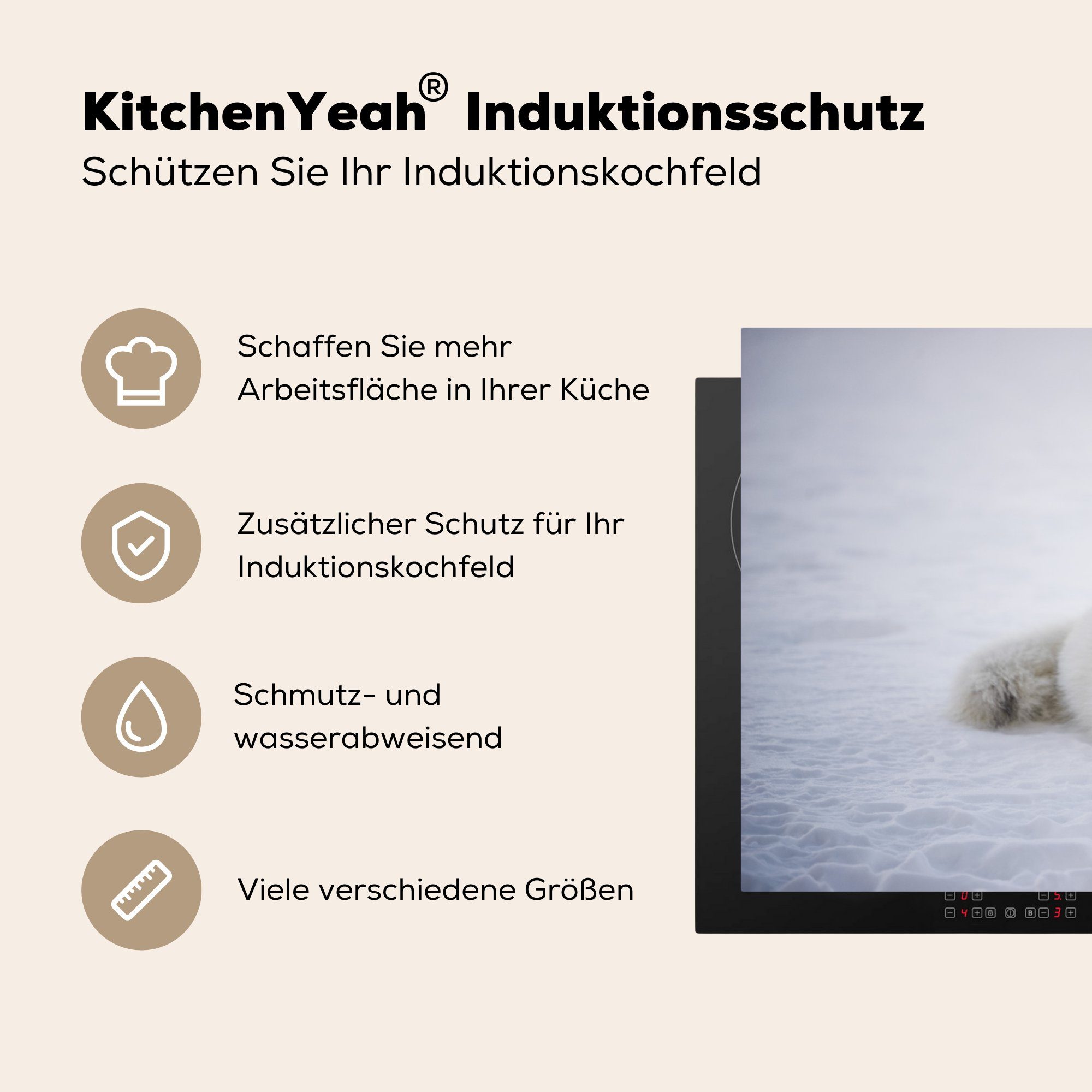 küche, Induktionskochfeld - Fuchs Ceranfeldabdeckung cm, für - Schutz Vinyl, die MuchoWow Schnee, Weiß tlg), 81x52 Herdblende-/Abdeckplatte (1