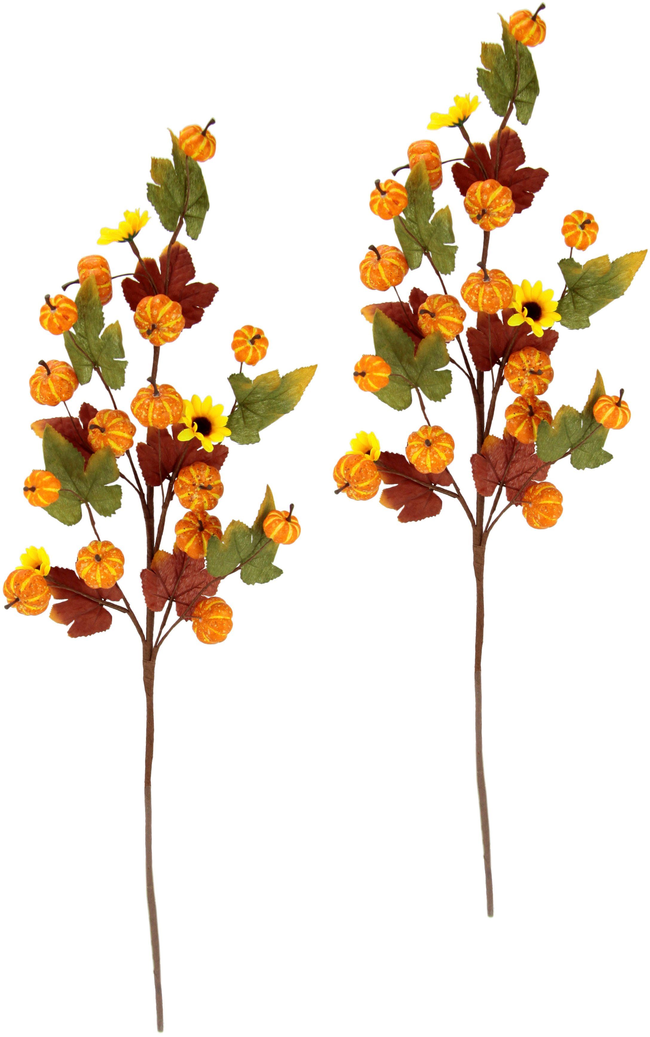 Kunstzweig Herbstzweige, I.GE.A., Höhe 65 cm, Mit Sonnenblumen, Kürbissen und Herbstlaub, 2er Set | Kunstzweige