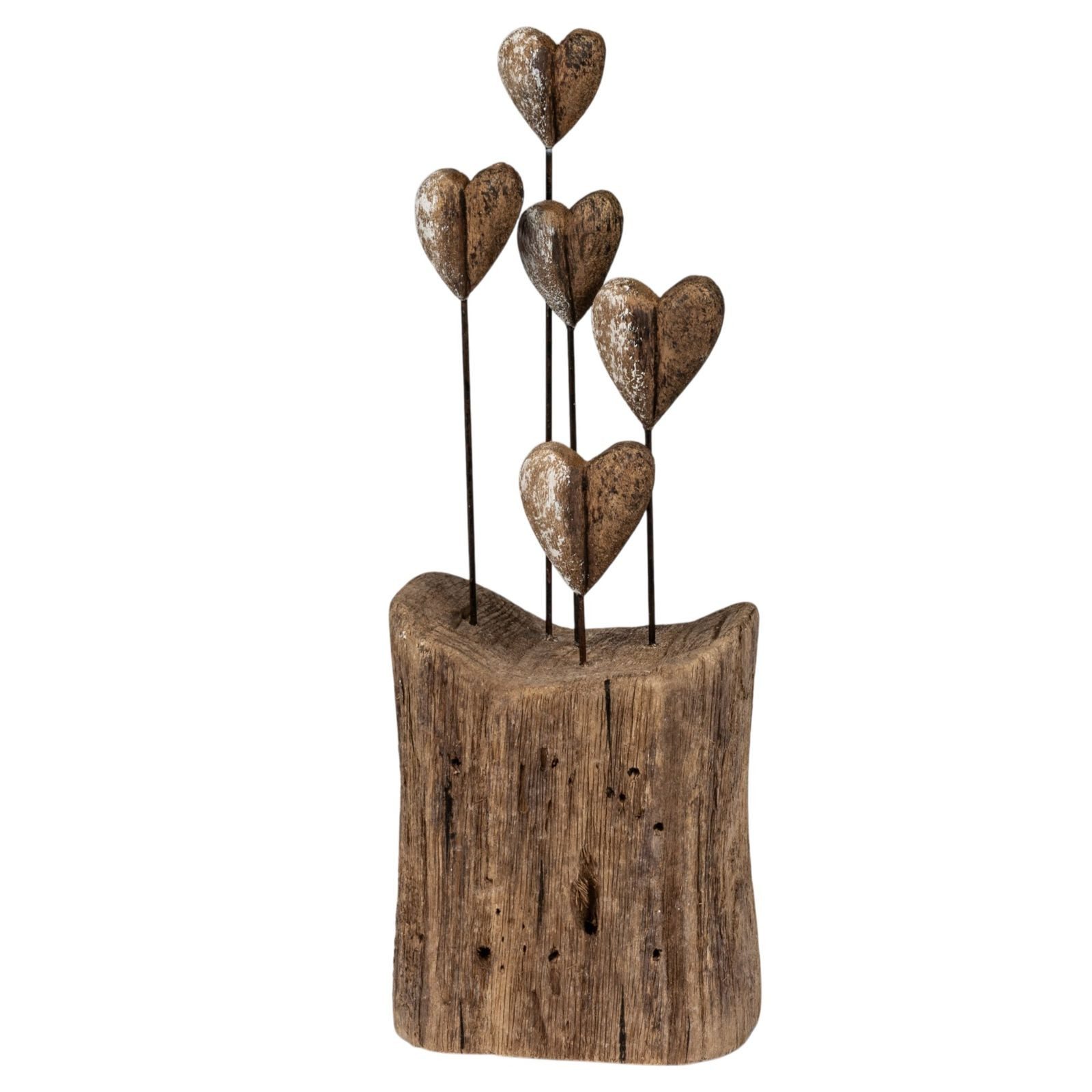 formano Skulptur Deko Objekt Holz Herzen Standdeko 29 cm Naturholz mit 5 Metallherzen