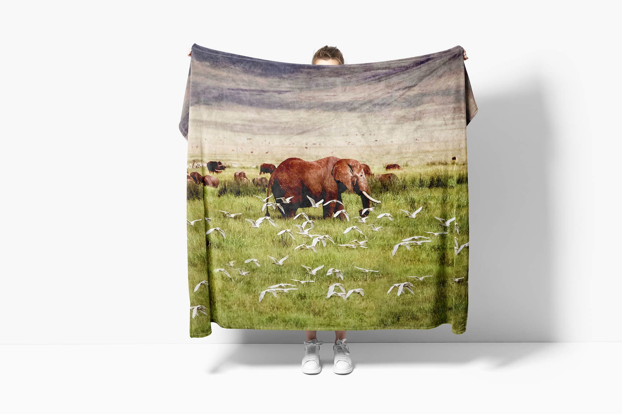 Handtuch Baumwolle-Polyester-Mix Kuscheldecke Sinus Handtücher mit Handtuch (1-St), Afrika Nat, Art Elefant Saunatuch Tiermotiv Strandhandtuch