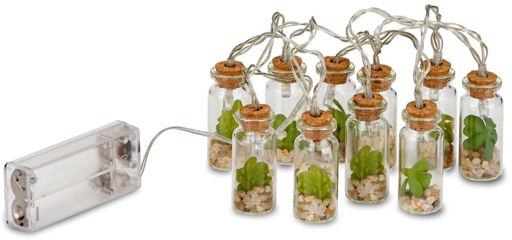 BRUBAKER LED-Lichterkette Lichterkette 10 Gläser mit je einem LED Licht, Leucht-Girlande und Kaktus-Deko, 120 cm lang