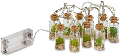 BRUBAKER LED-Lichterkette Lichterkette 10 Gläser mit je einem LED Licht, Leucht-Girlande und Kaktus-Deko, 120 cm lang