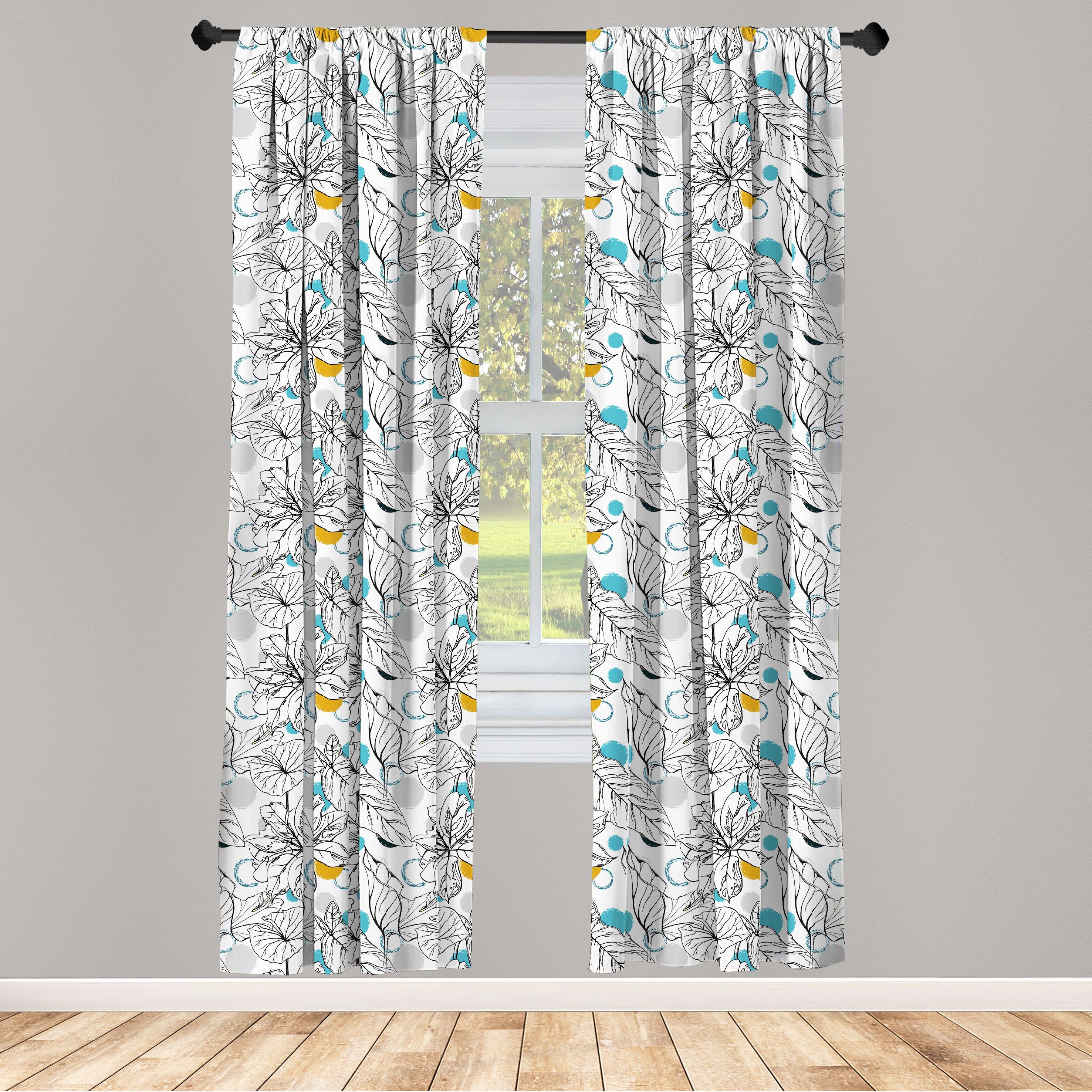 Gardine Vorhang für Wohnzimmer Schlafzimmer Dekor, Abakuhaus, Microfaser, Blumen Exotische Blatt Blume Zeichnungen