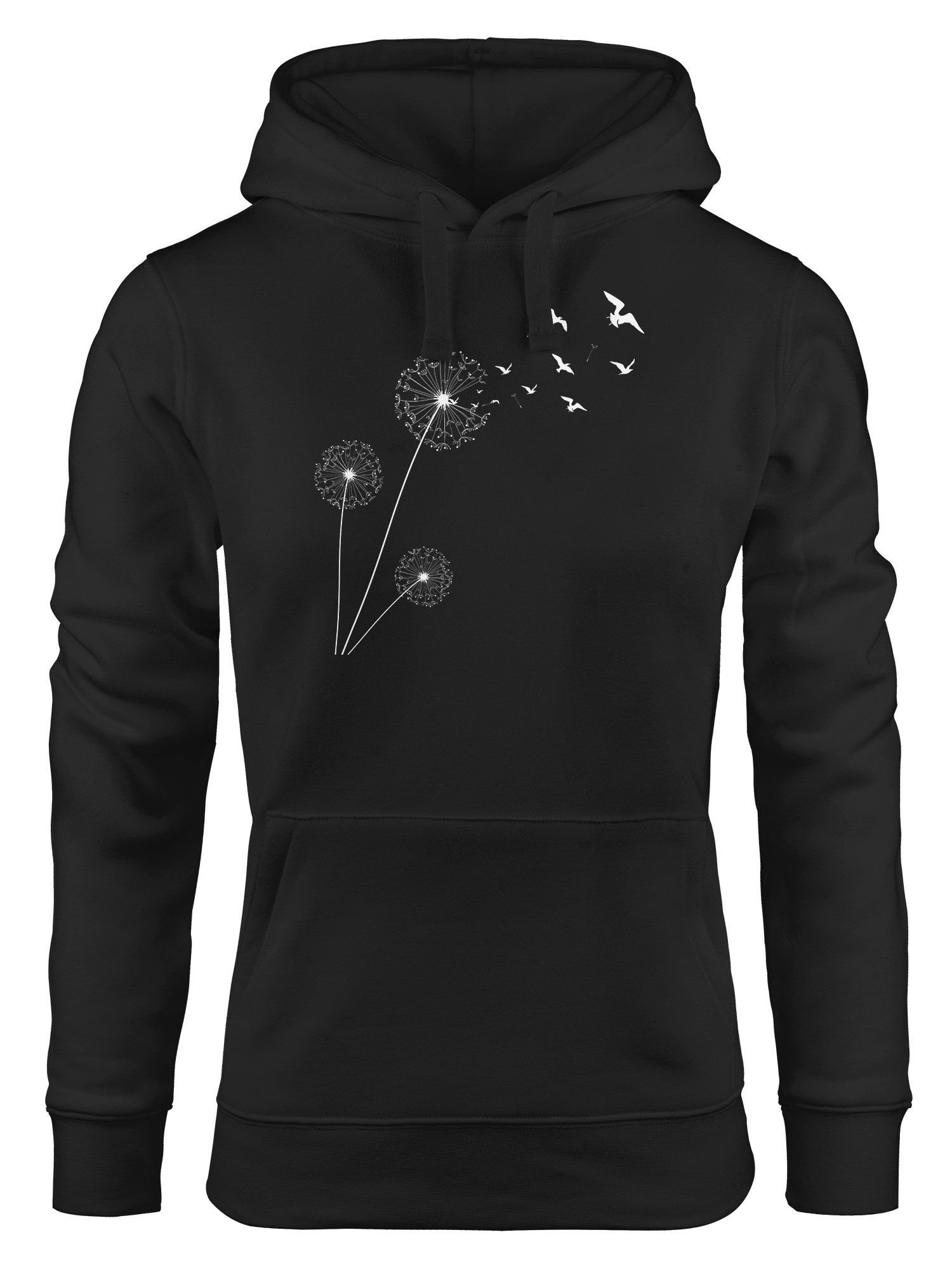 Hoodie Neverless® Hoodie Vögel Kapuzen-Pullover Kapuzenpulli Birds Dandelion Pusteblume Damen Neverless schwarz