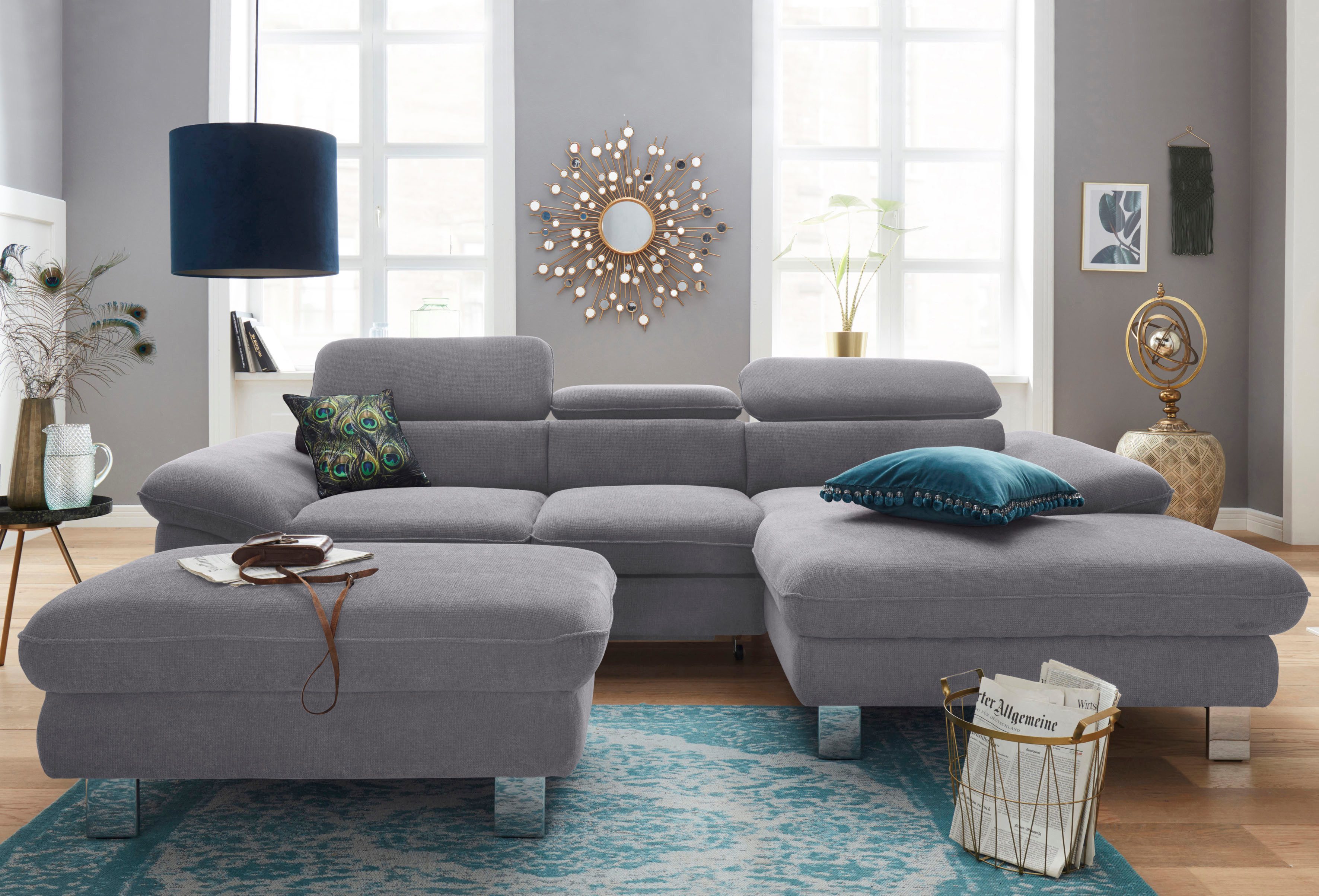 COTTA Polstergarnitur Driver L-Form, (Set, 2-tlg), Set bestehend aus: Ecksofa mit Kopfteilverstellung & Hocker