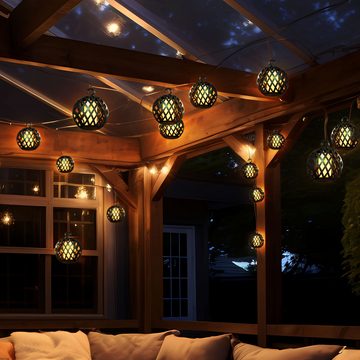 etc-shop LED Dekolicht, LED-Leuchtmittel fest verbaut, Warmweiß, Solarlichterkette Außenlampe Gartendeko 16x LED Kugel Flammeneffekt